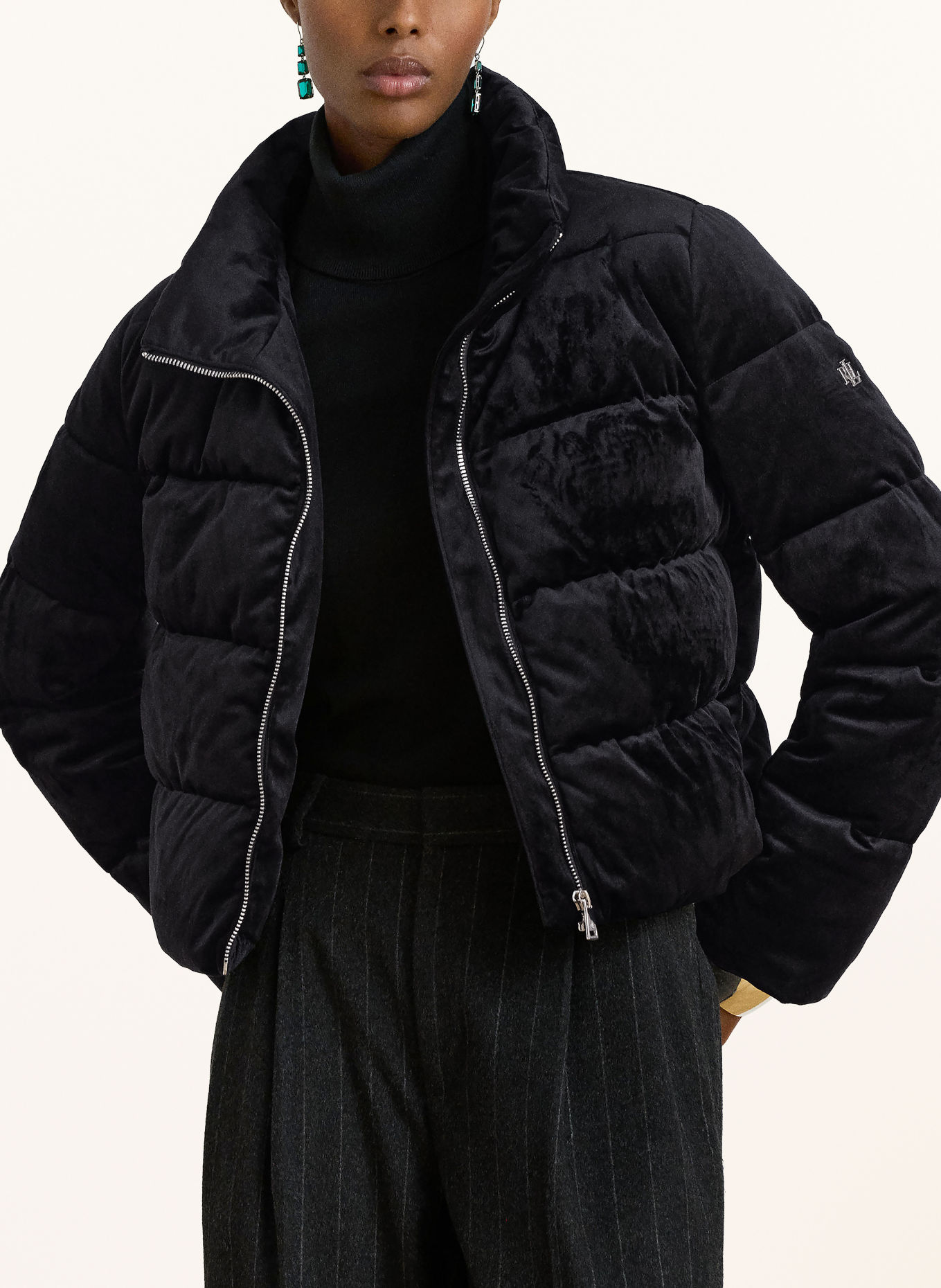 LAUREN RALPH LAUREN Veste matelassée en velours: NOIR
