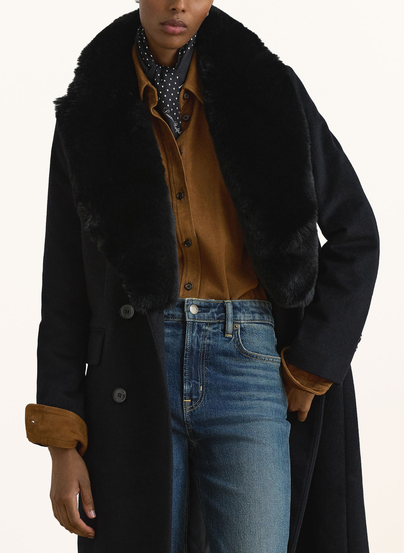 LAUREN RALPH LAUREN Płaszcz z sztucznym futrem: CZARNY