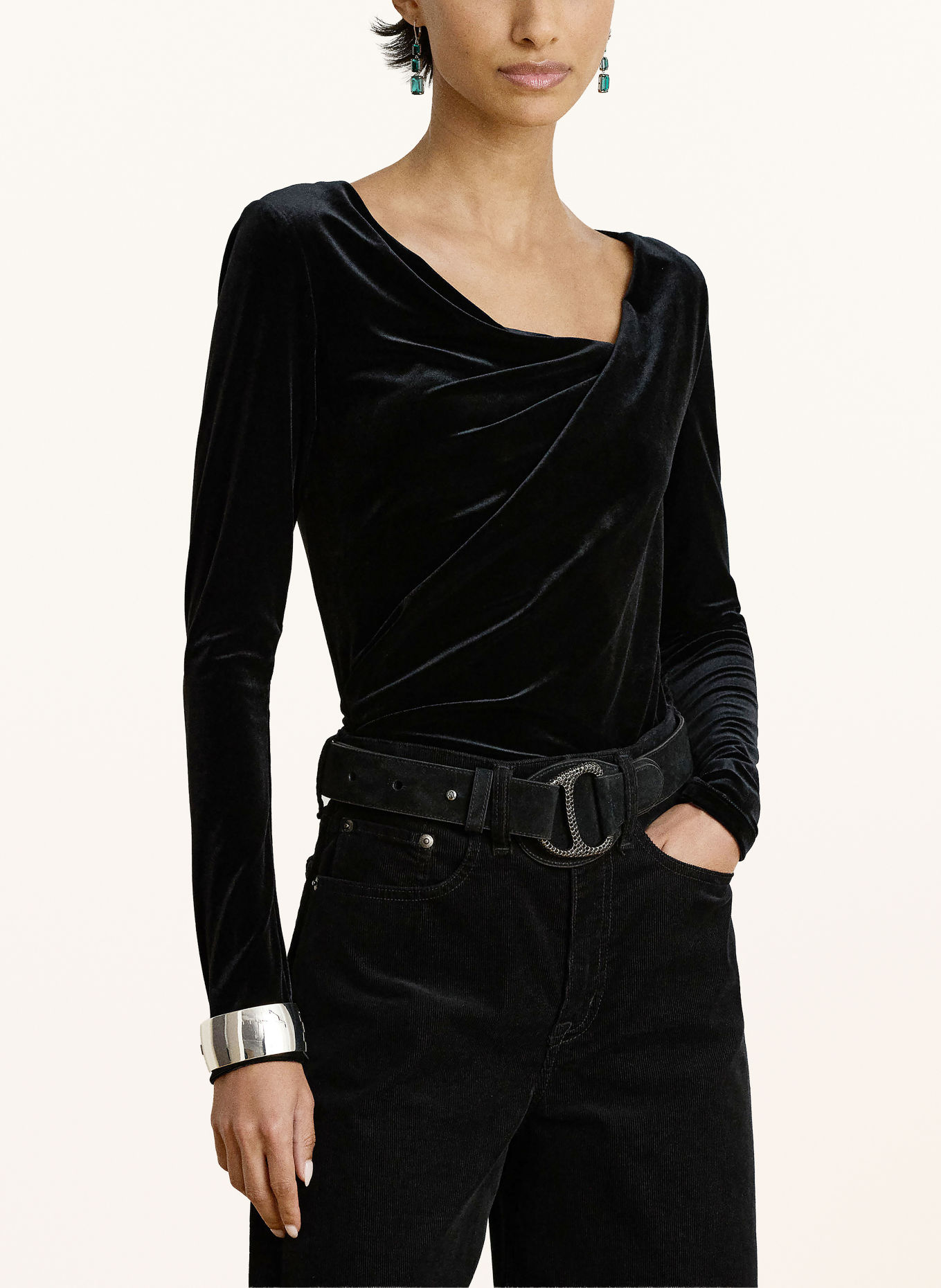 LAUREN RALPH LAUREN Longsleeve van fluweel: ZWART