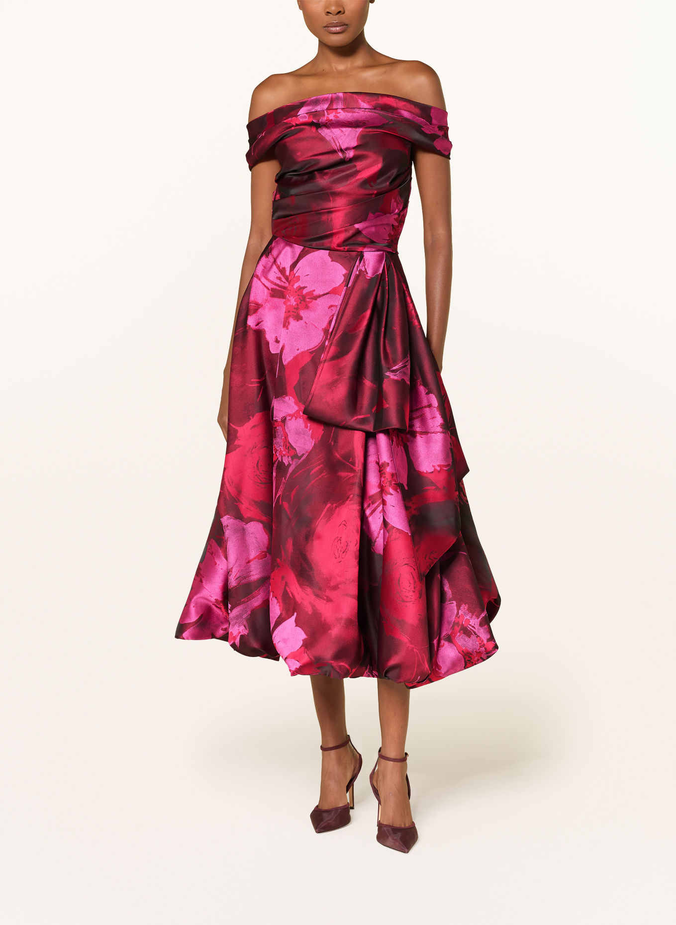 TALBOT RUNHOF Robe à épaules dénudées en jacquard: 344 CRANBERRY