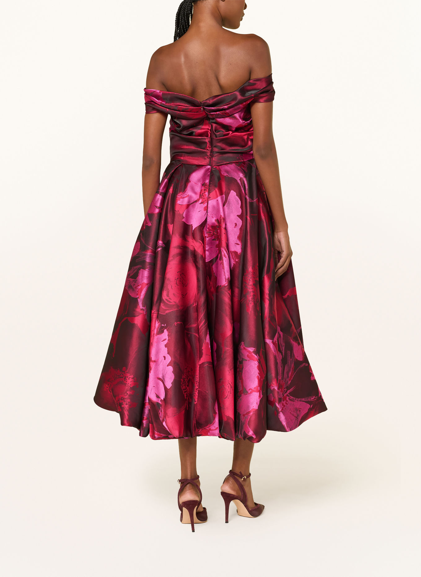 TALBOT RUNHOF Robe à épaules dénudées en jacquard: 344 CRANBERRY