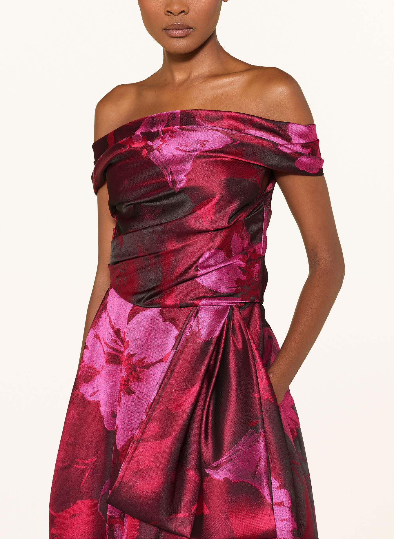 TALBOT RUNHOF Robe à épaules dénudées en jacquard: 344 CRANBERRY