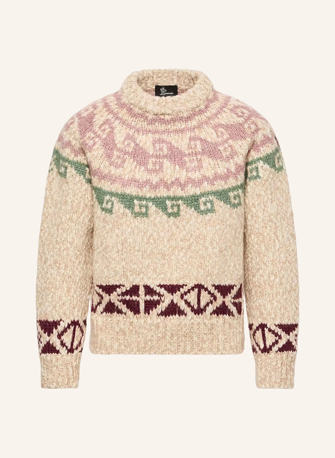 MONCLER GRENOBLE Pullover: CREME / ROSÉ / GRÜN