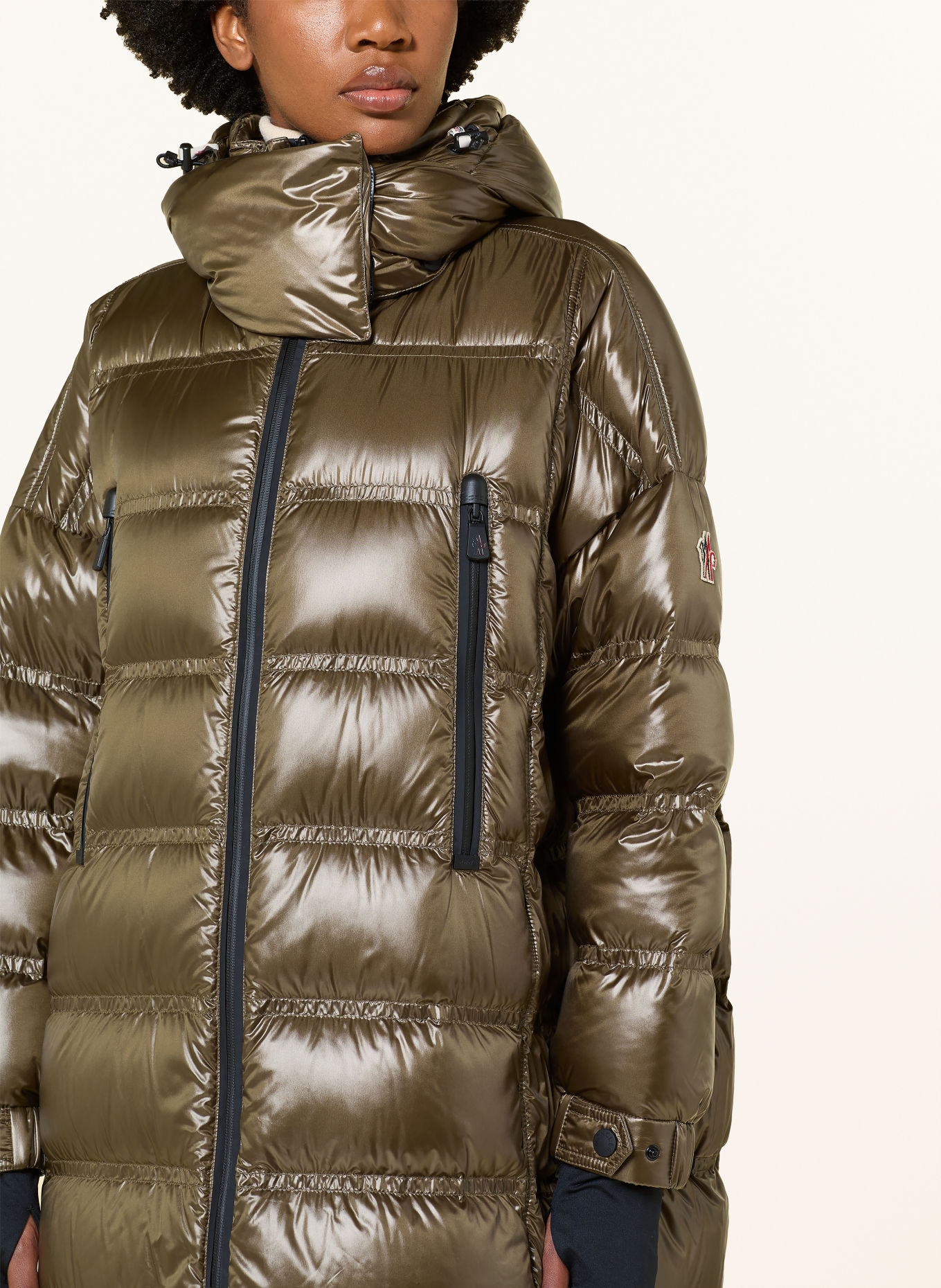 MONCLER GRENOBLE Donsmantel ROCHELAIRS met afneembare capuchon: OLIJF / ZWART