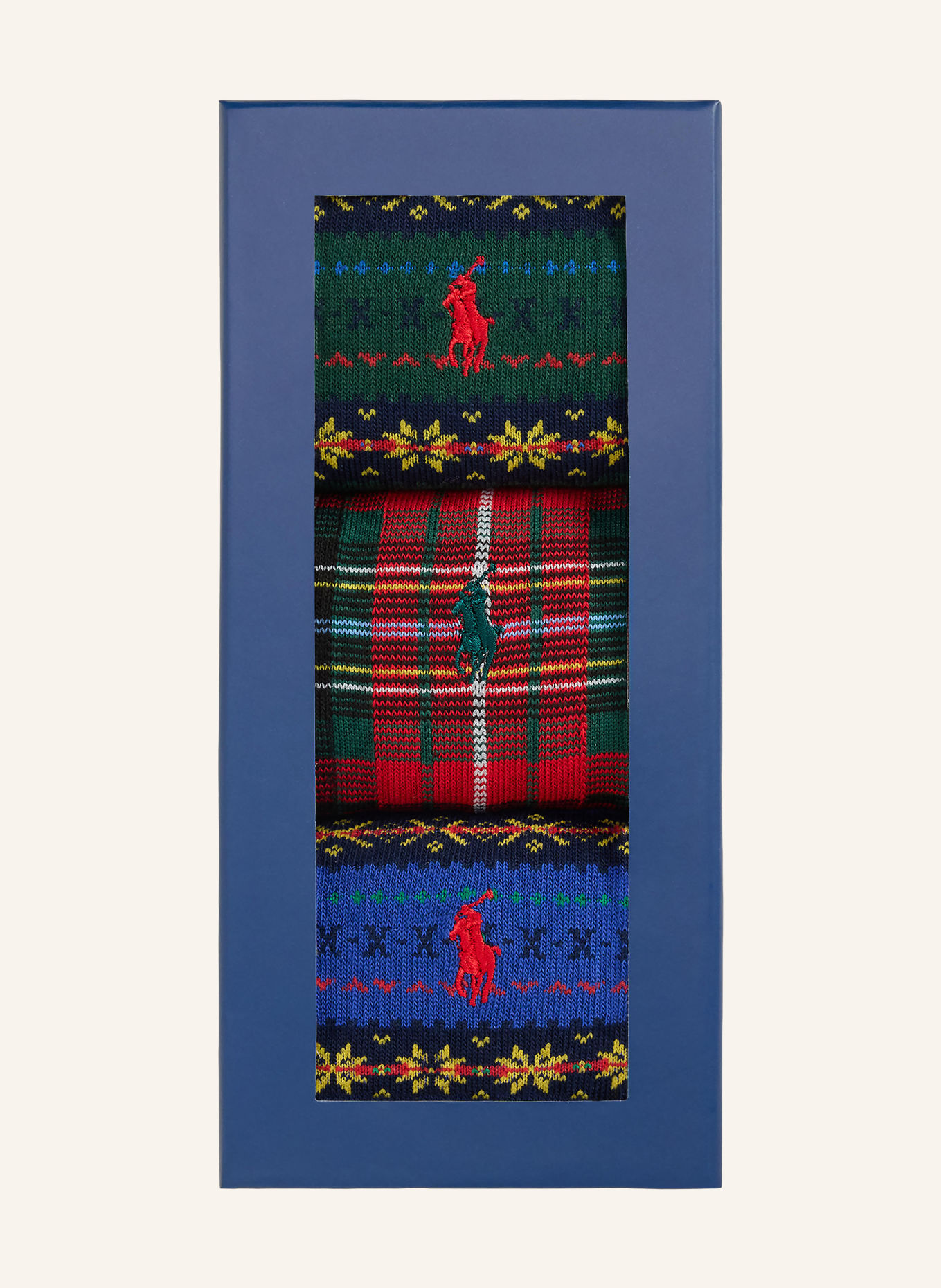 POLO RALPH LAUREN Lot de 3 paires de chaussettes avec coffret cadeau: GROEN / ROUGE / BLEU