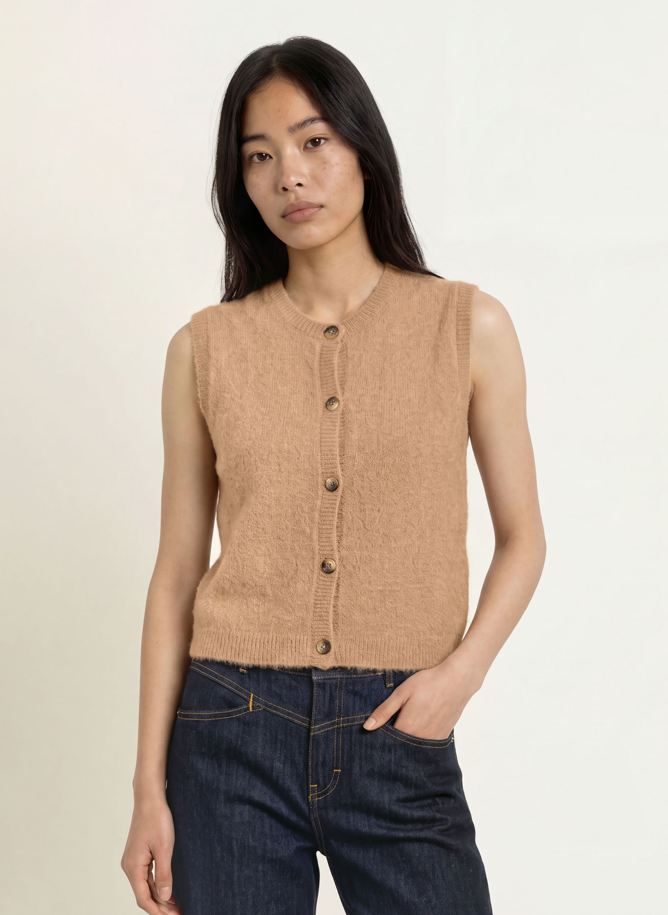 OPUS PANTS Pletená vesta PORAH: SVĚTLE HNĚDÁ