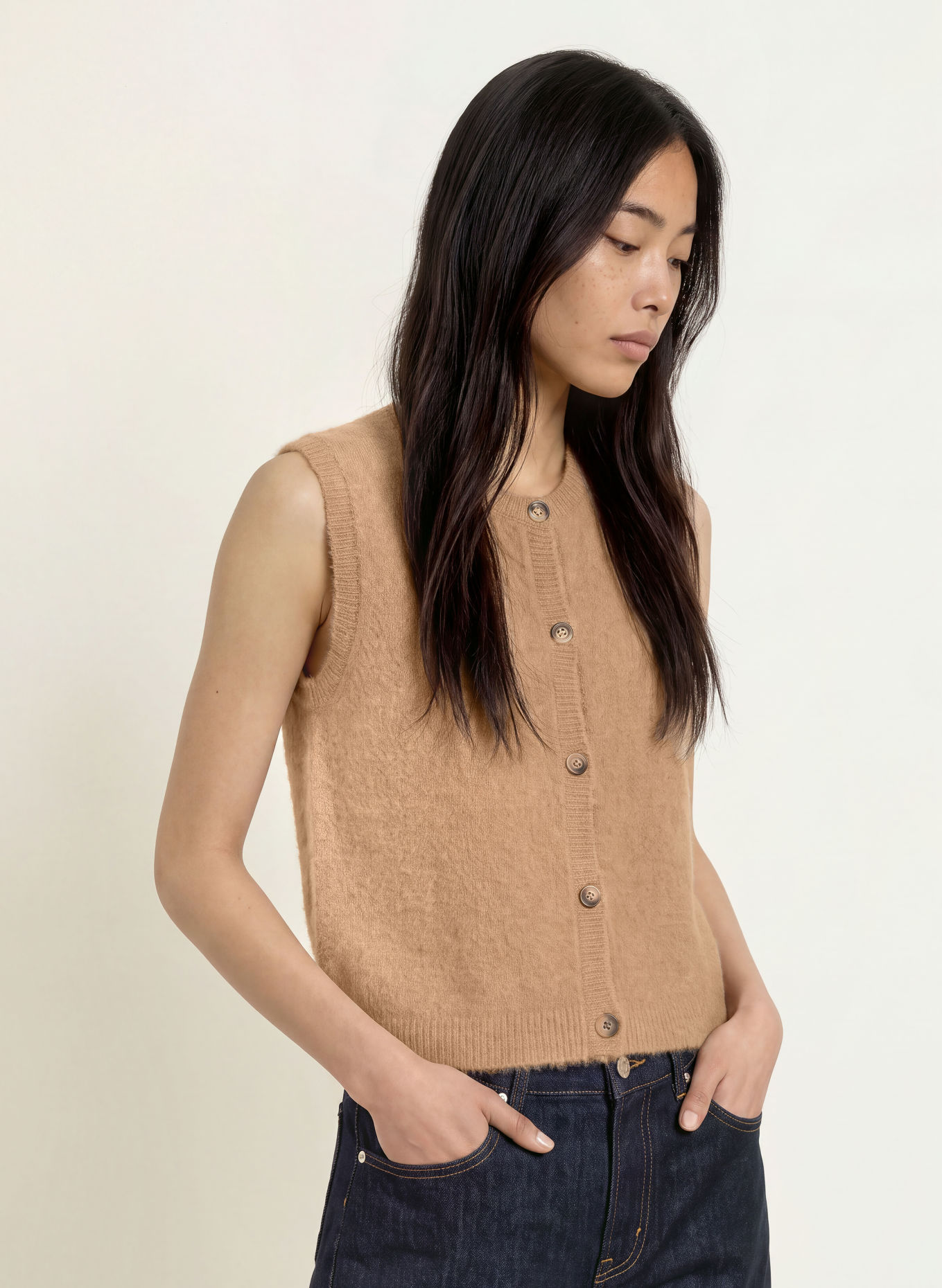 OPUS PANTS Pletená vesta PORAH: SVĚTLE HNĚDÁ