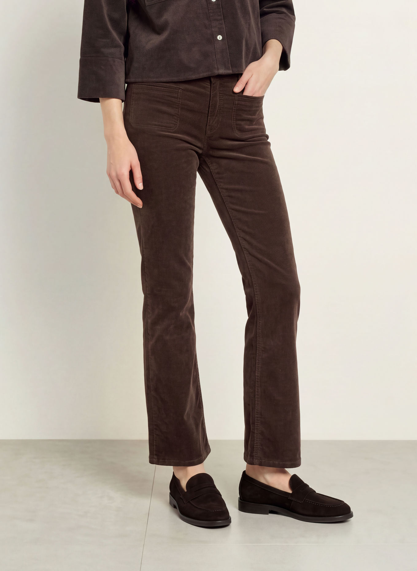 OPUS PANTS Pantaloni din velur MELLY FRESH: MARO ÎNCHIS
