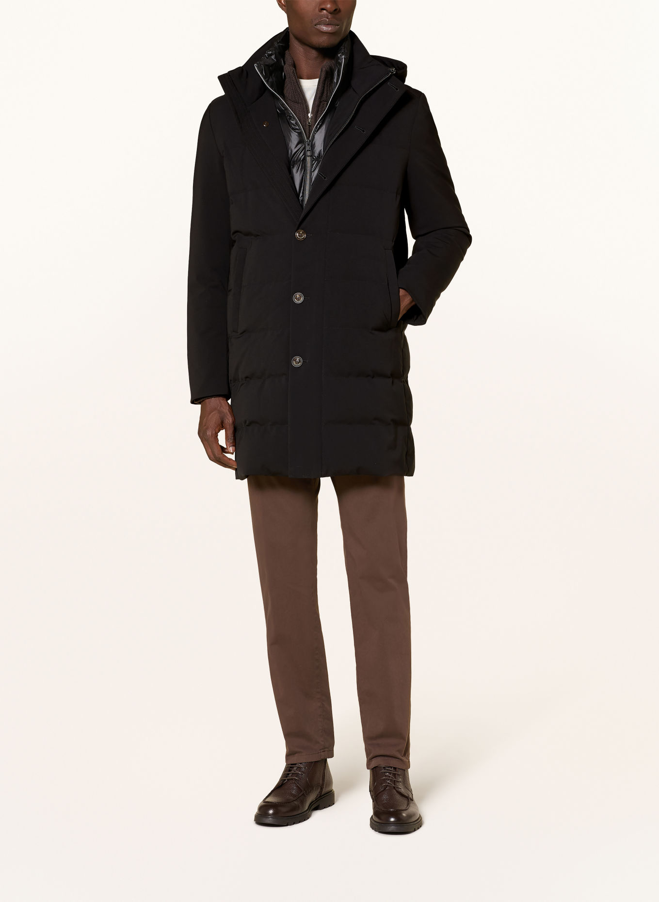 Montecore Lightweight down coat with removable trim: BLACK
