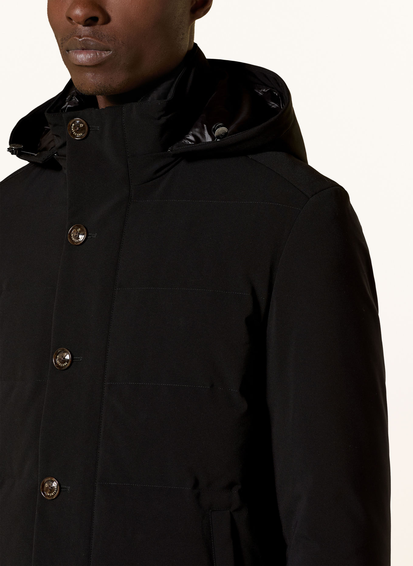 Montecore Lightweight down coat with removable trim: BLACK