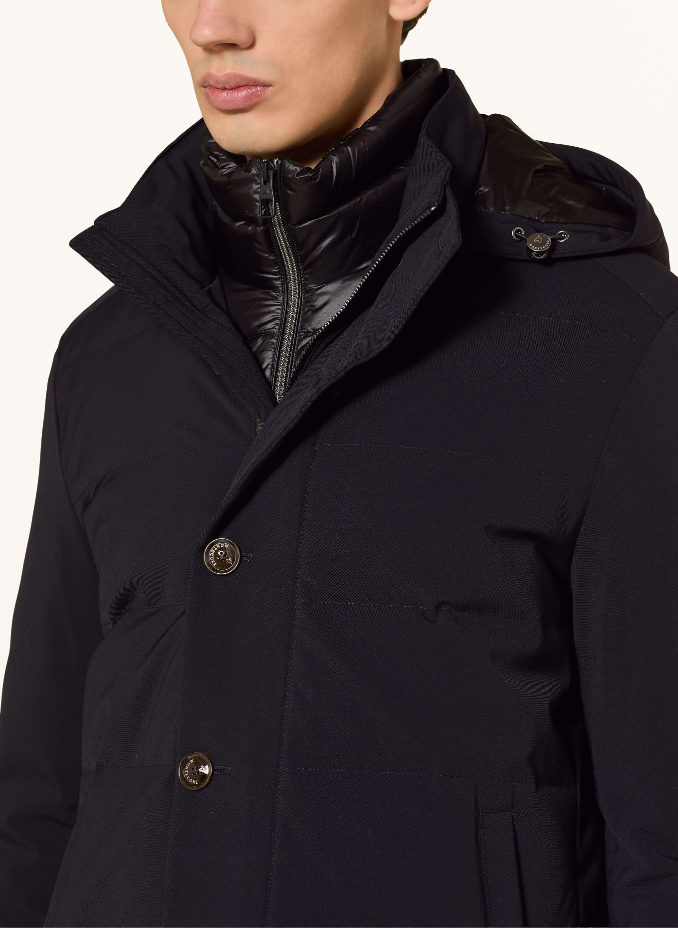 Montecore Lightweight-Daunenmantel mit herausnehmbarer Blende: DUNKELBLAU
