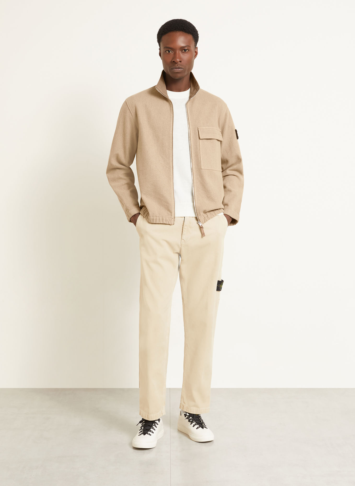 STONE ISLAND Flanelová svrchní košile: BÉŽOVÁ / ČERNOŠEDÁ