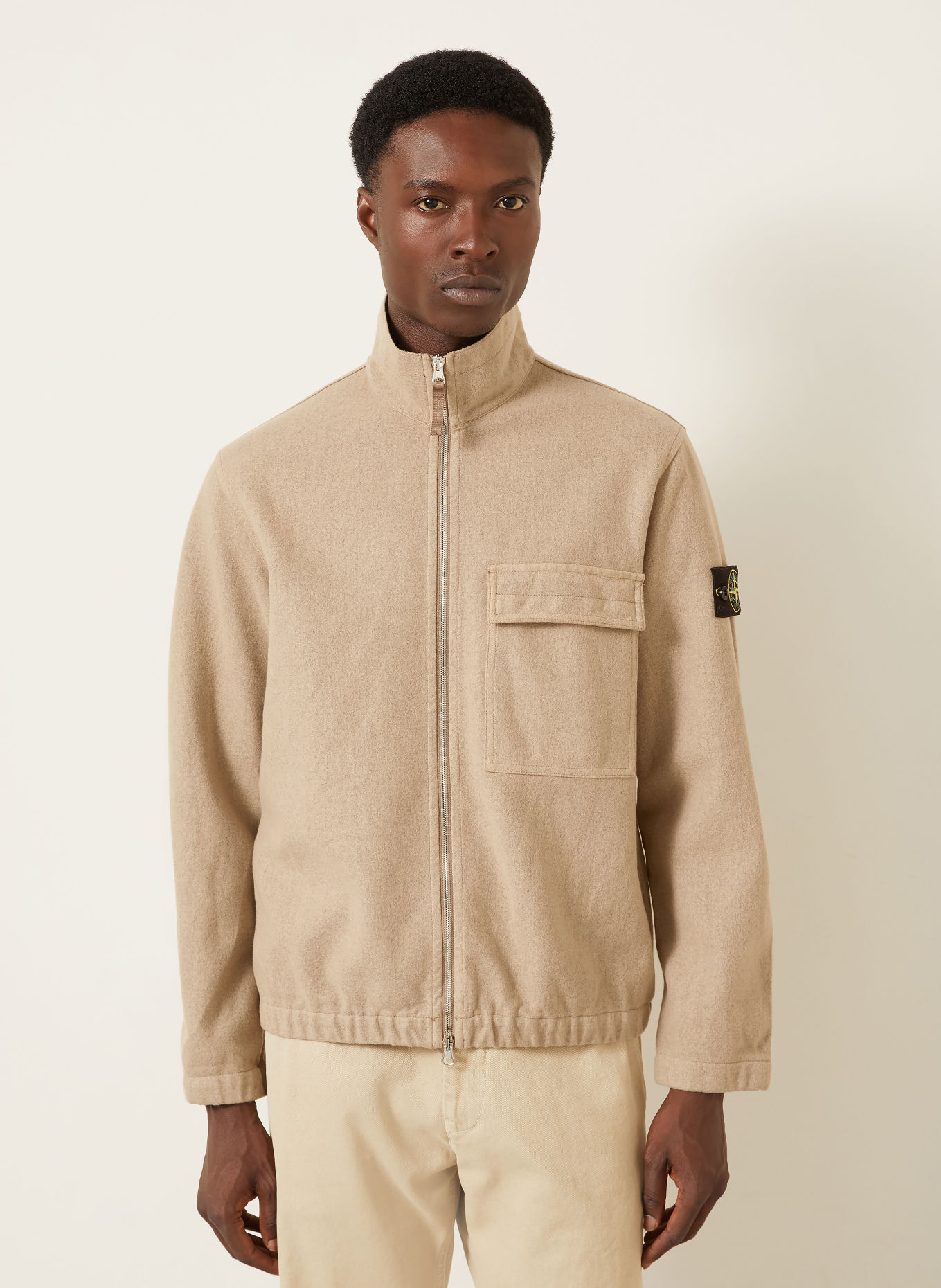 STONE ISLAND Flanelová svrchní košile: BÉŽOVÁ / ČERNOŠEDÁ