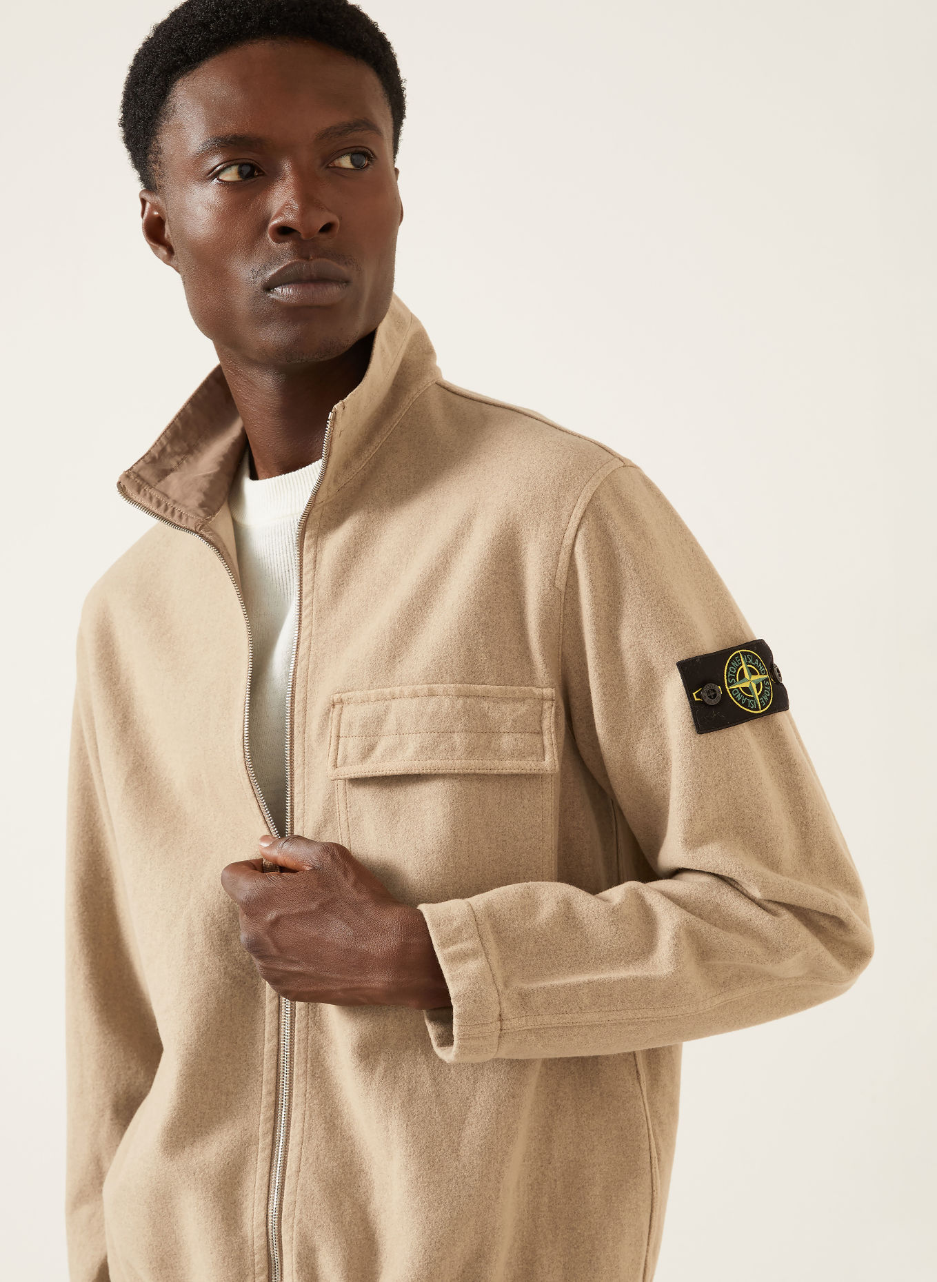 STONE ISLAND Flanelová svrchní košile: BÉŽOVÁ / ČERNOŠEDÁ