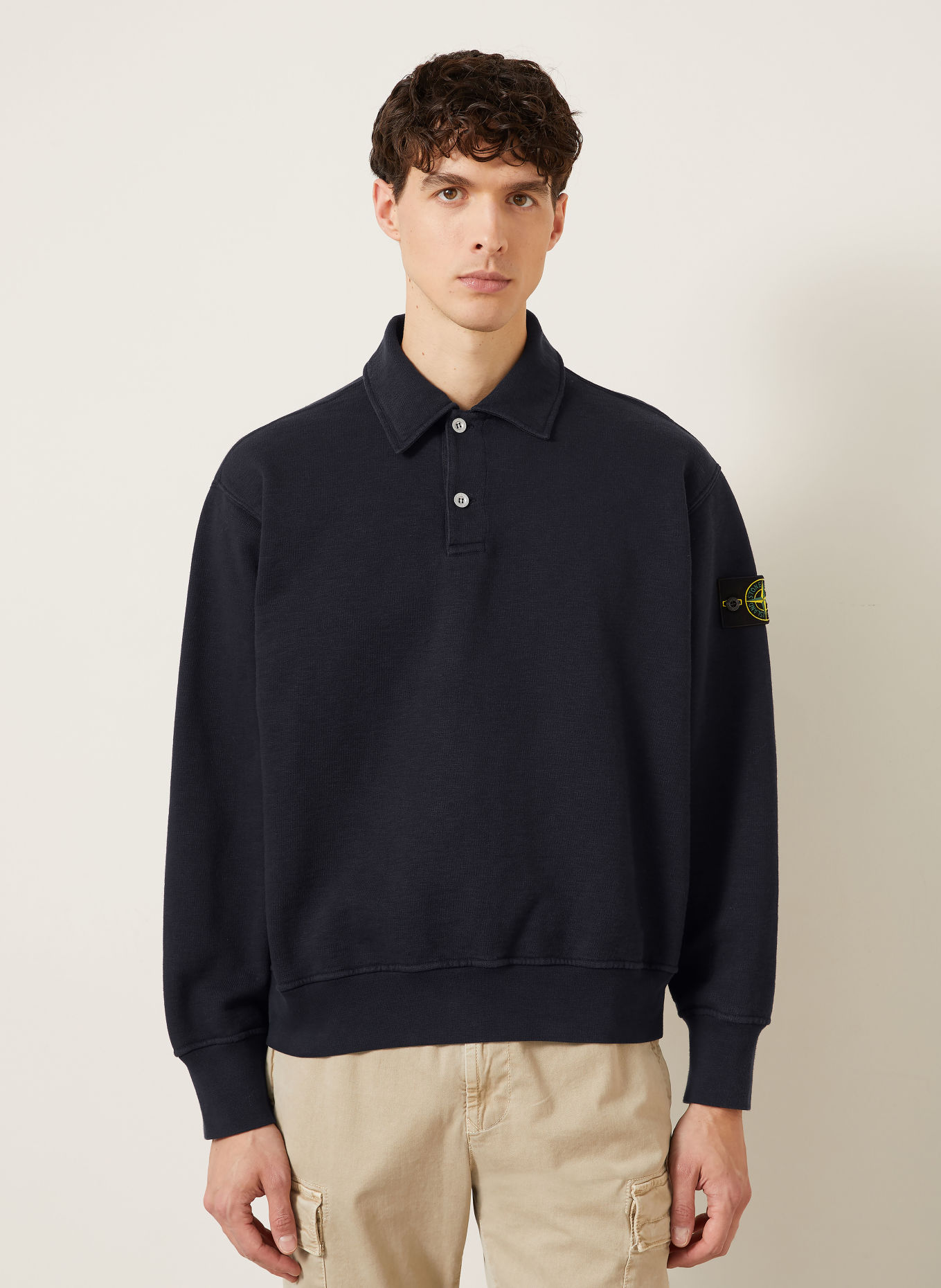 STONE ISLAND Sweat-Poloshirt: DUNKELBLAU