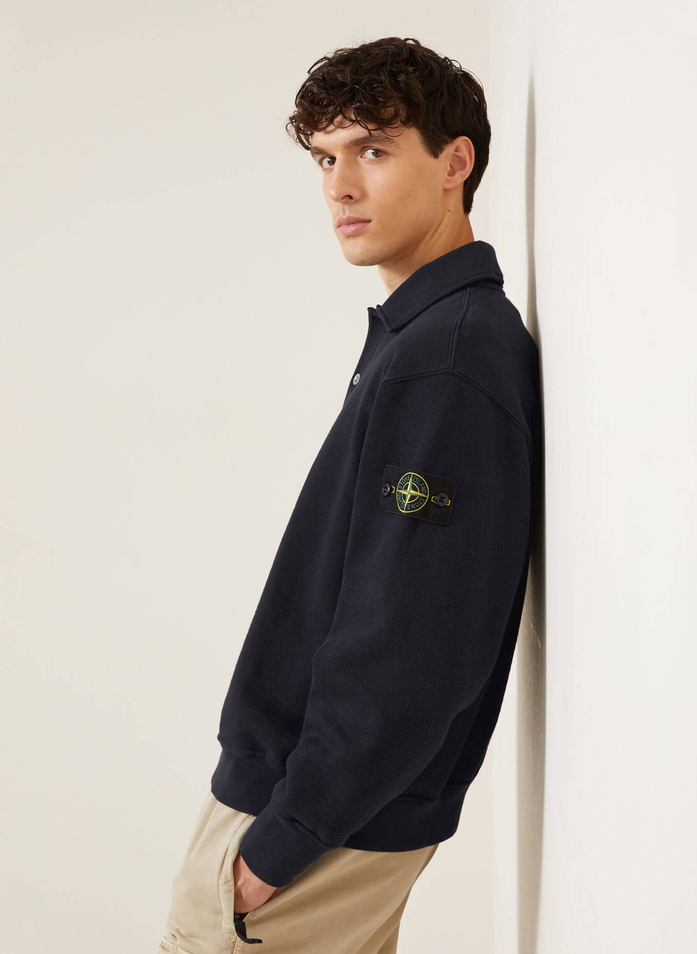 STONE ISLAND Sweat-Poloshirt: DUNKELBLAU