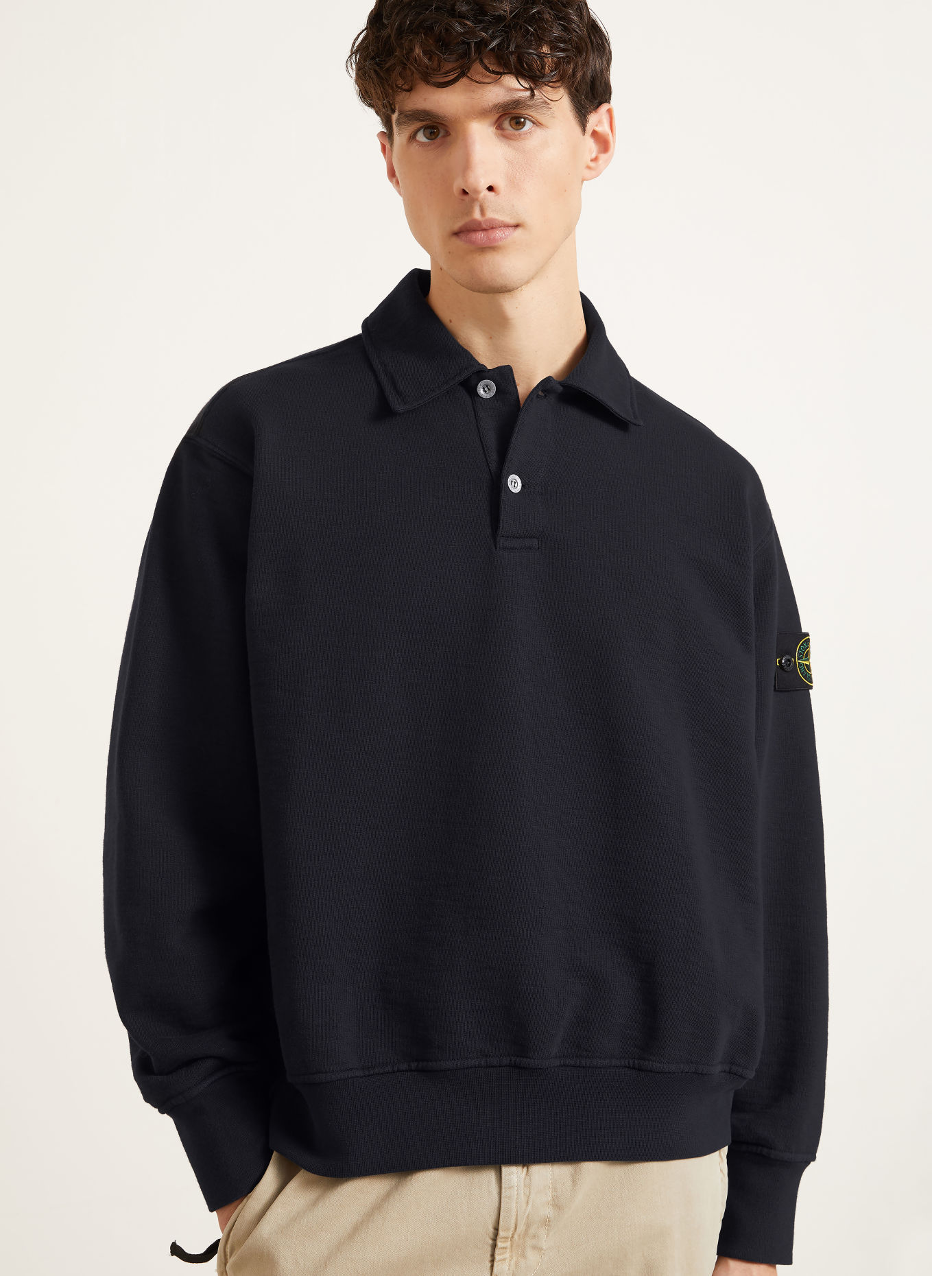 STONE ISLAND Sweat-Poloshirt: DUNKELBLAU