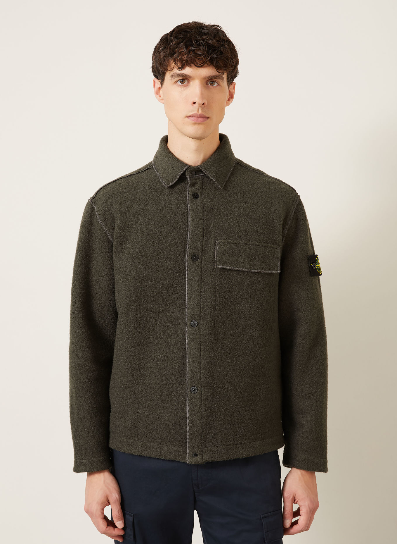 STONE ISLAND Svrchní košile z bouclé: ŠEDÁ