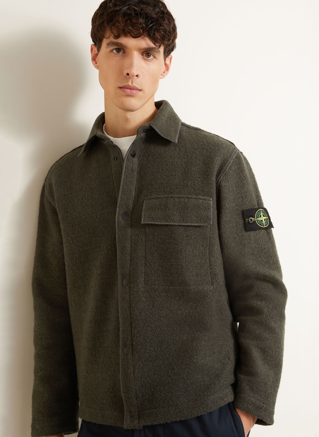 STONE ISLAND Svrchní košile z bouclé: ŠEDÁ