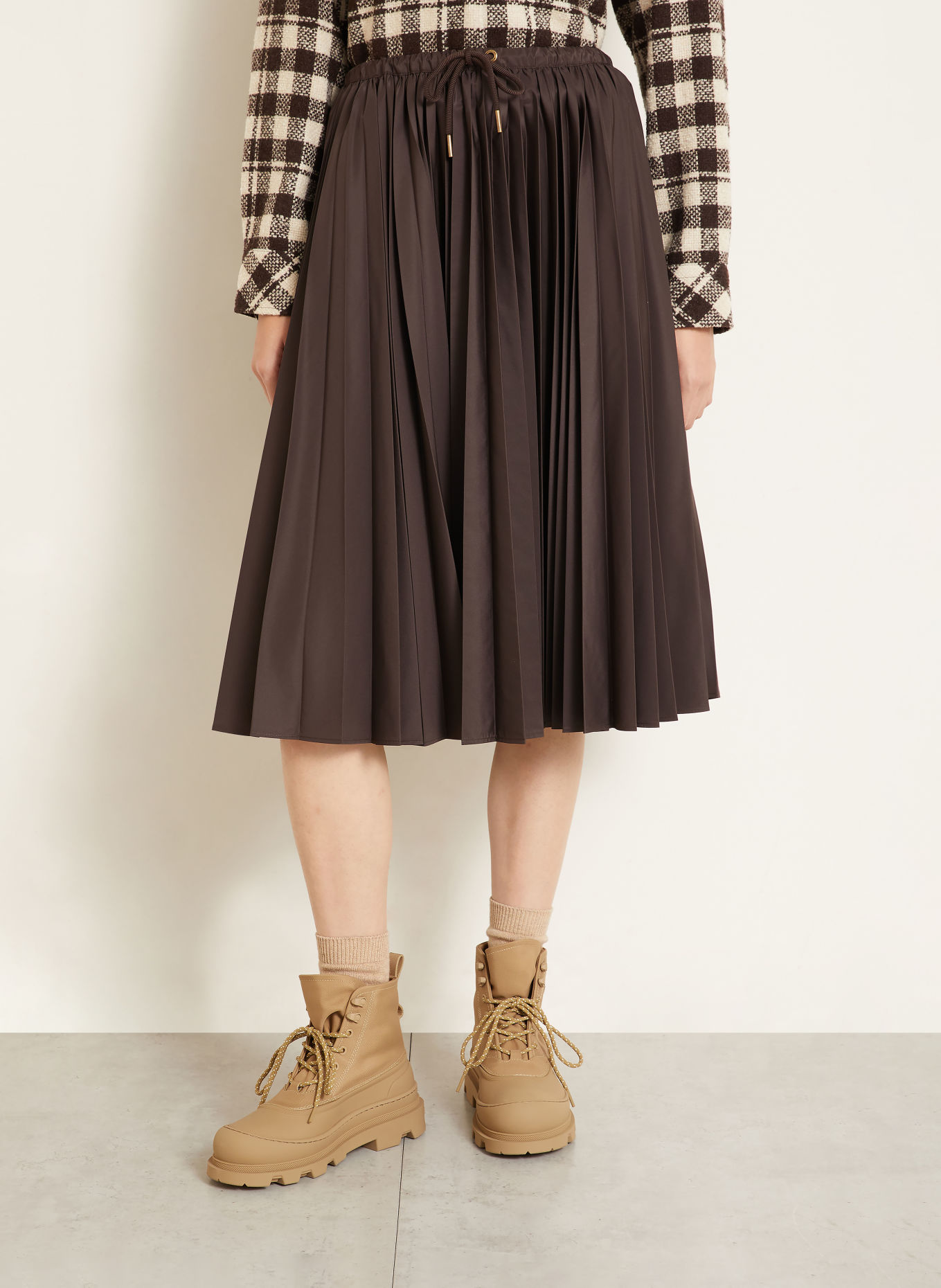 MONCLER Pleated skirt: DARK BROWN