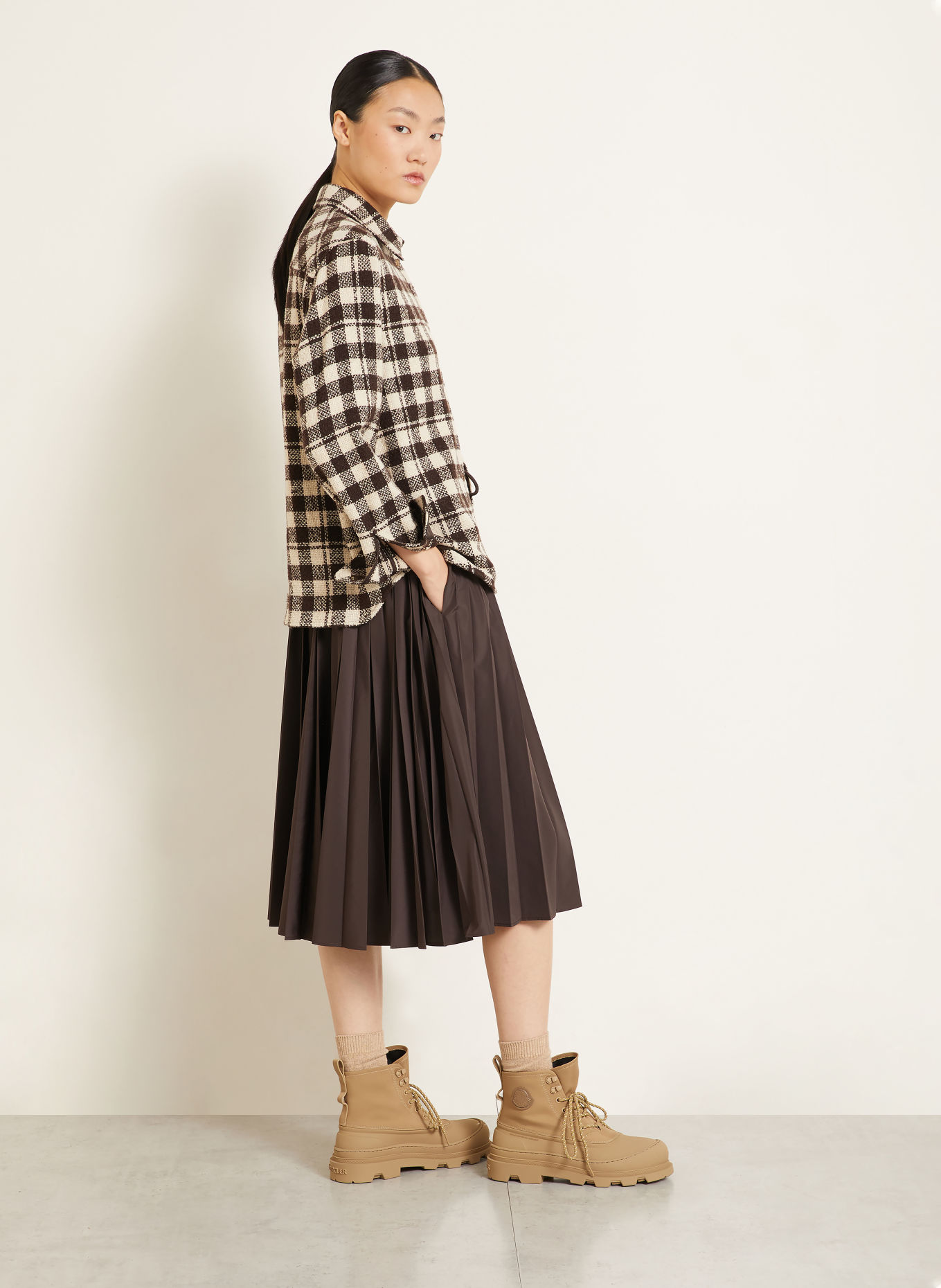 MONCLER Pleated skirt: DARK BROWN