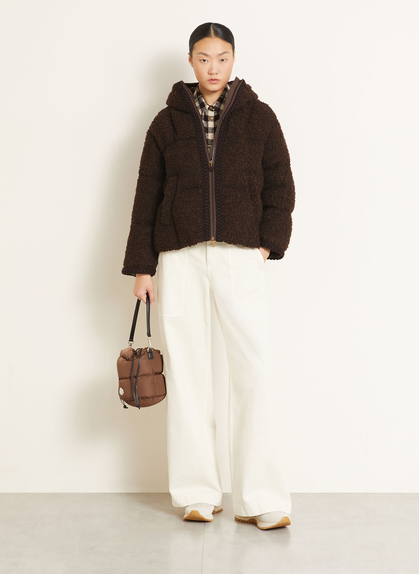 MONCLER Daunenjacke CRISTALLIN im Materialmix: DUNKELBRAUN