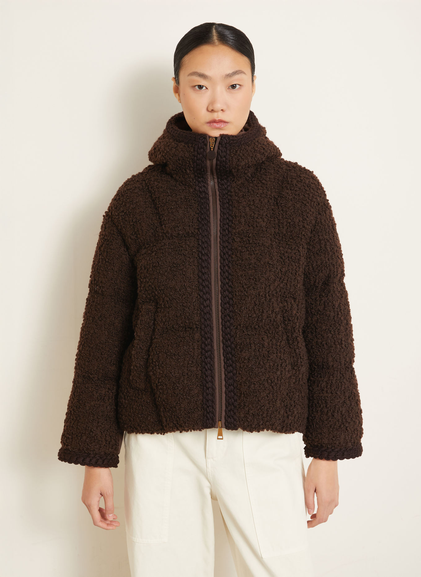 MONCLER Daunenjacke CRISTALLIN im Materialmix: DUNKELBRAUN