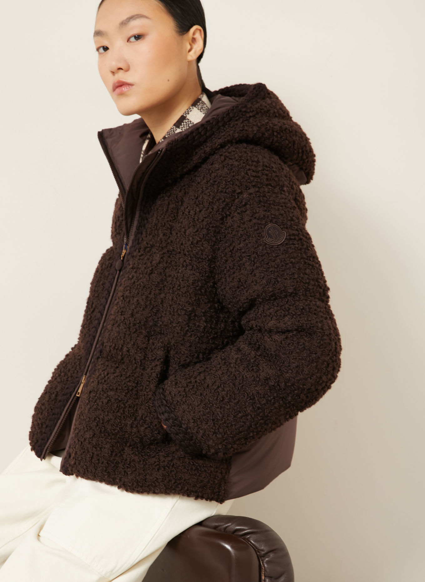 MONCLER Daunenjacke CRISTALLIN im Materialmix: DUNKELBRAUN