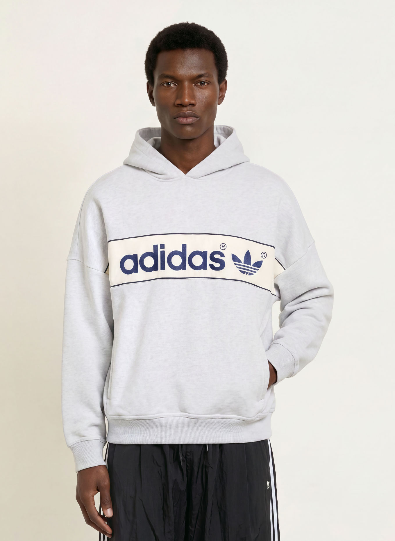 adidas Originals Hoodie BLOCK: HELLGRAU / ECRU / DUNKELBLAU