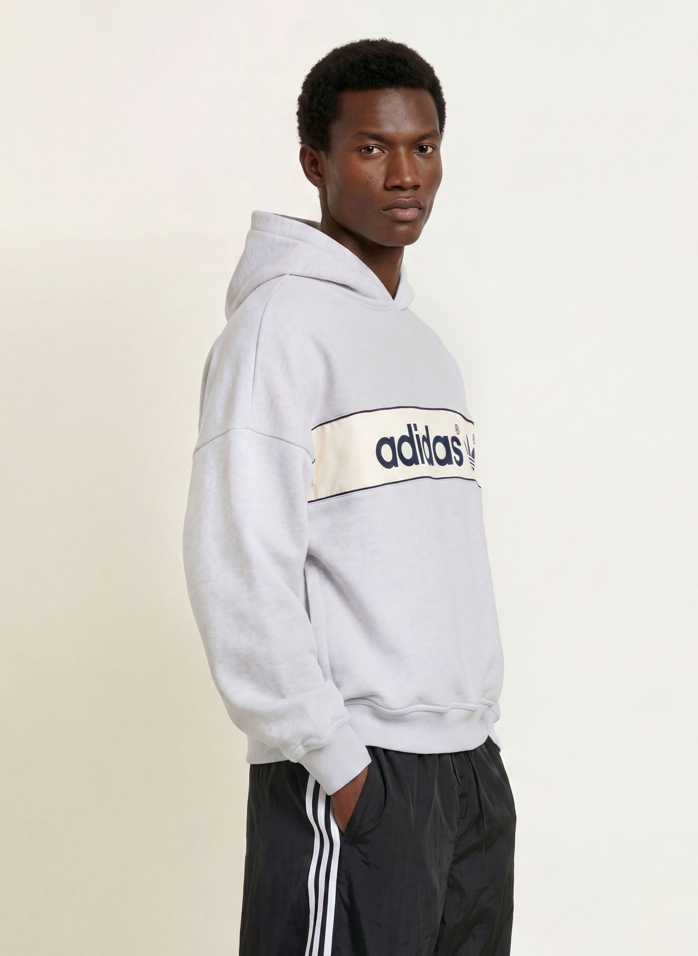 adidas Originals Hoodie BLOCK: HELLGRAU / ECRU / DUNKELBLAU