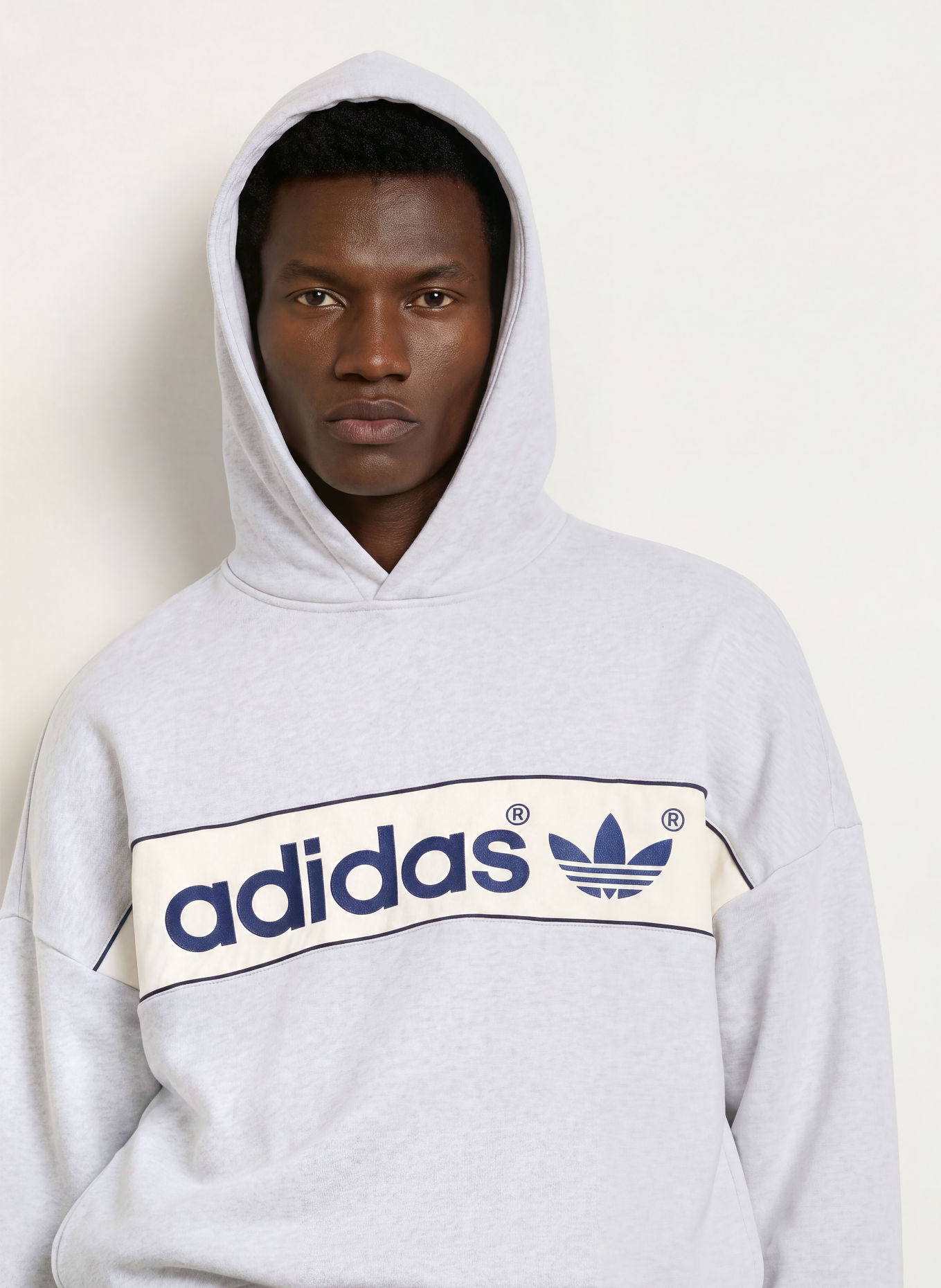 adidas Originals Hoodie BLOCK: HELLGRAU / ECRU / DUNKELBLAU