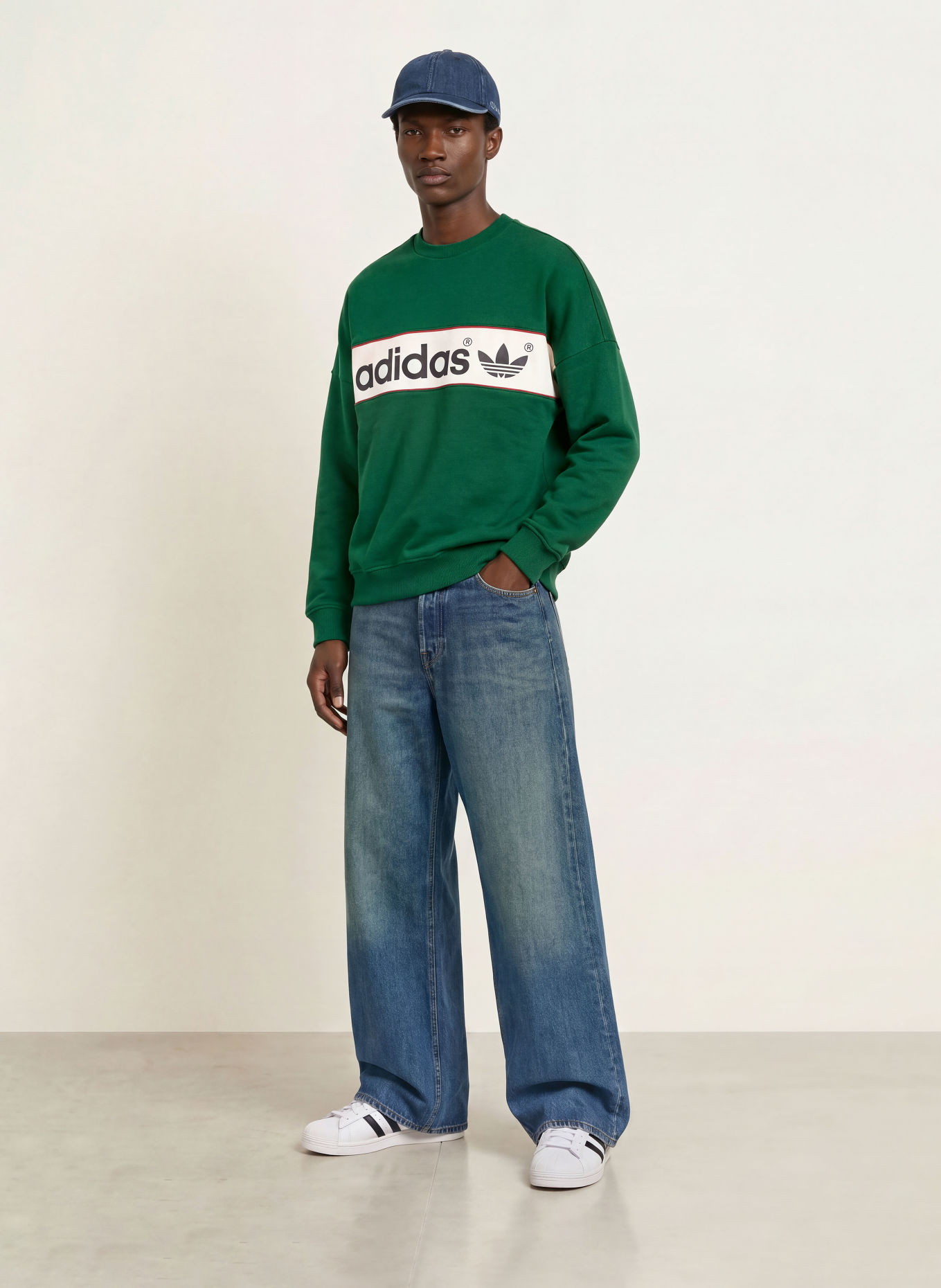 adidas Originals Sweatshirt BLOCK: DUNKELGRÜN / ROT / WEISS