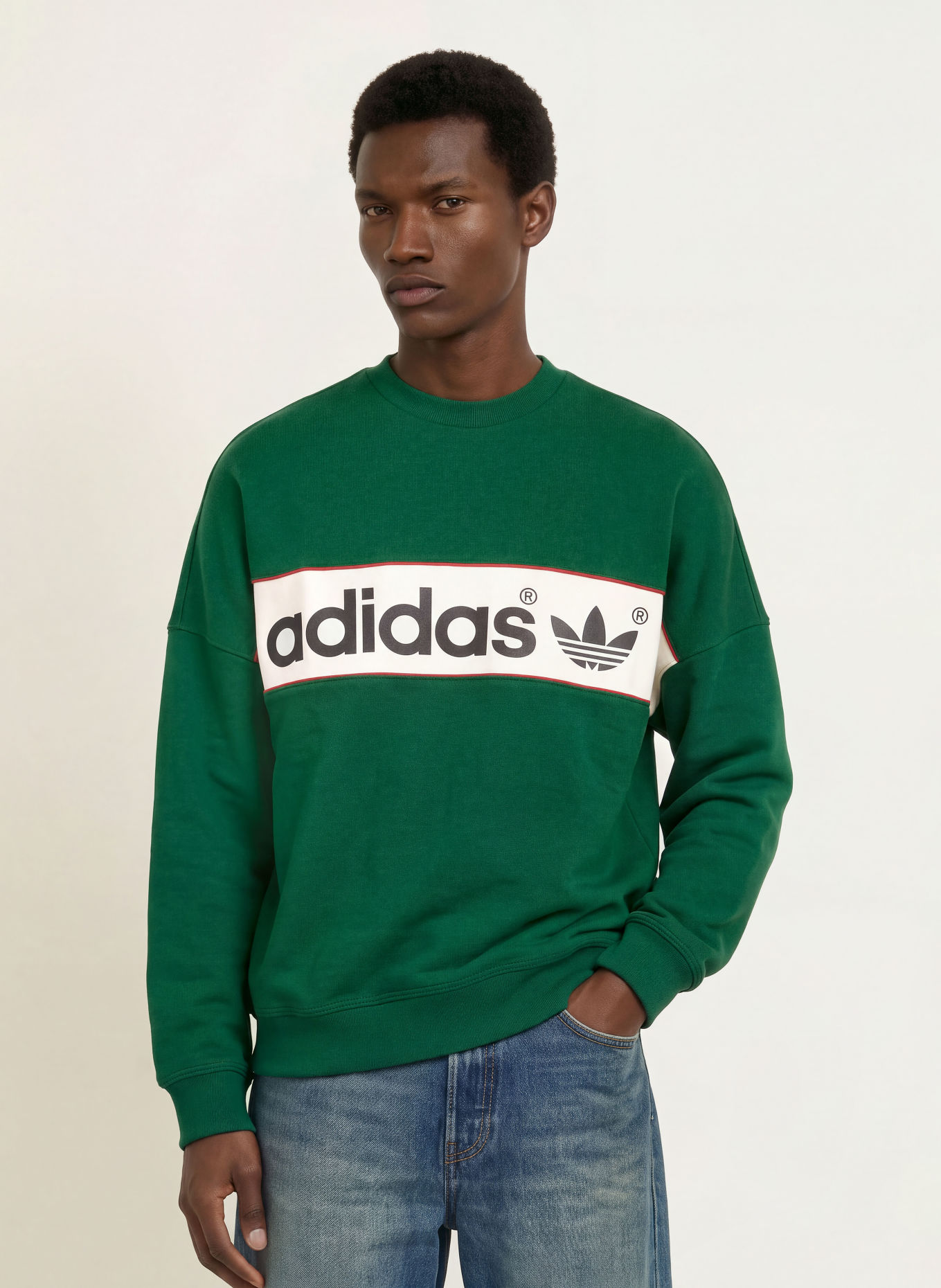adidas Originals Sweatshirt BLOCK: DUNKELGRÜN / ROT / WEISS