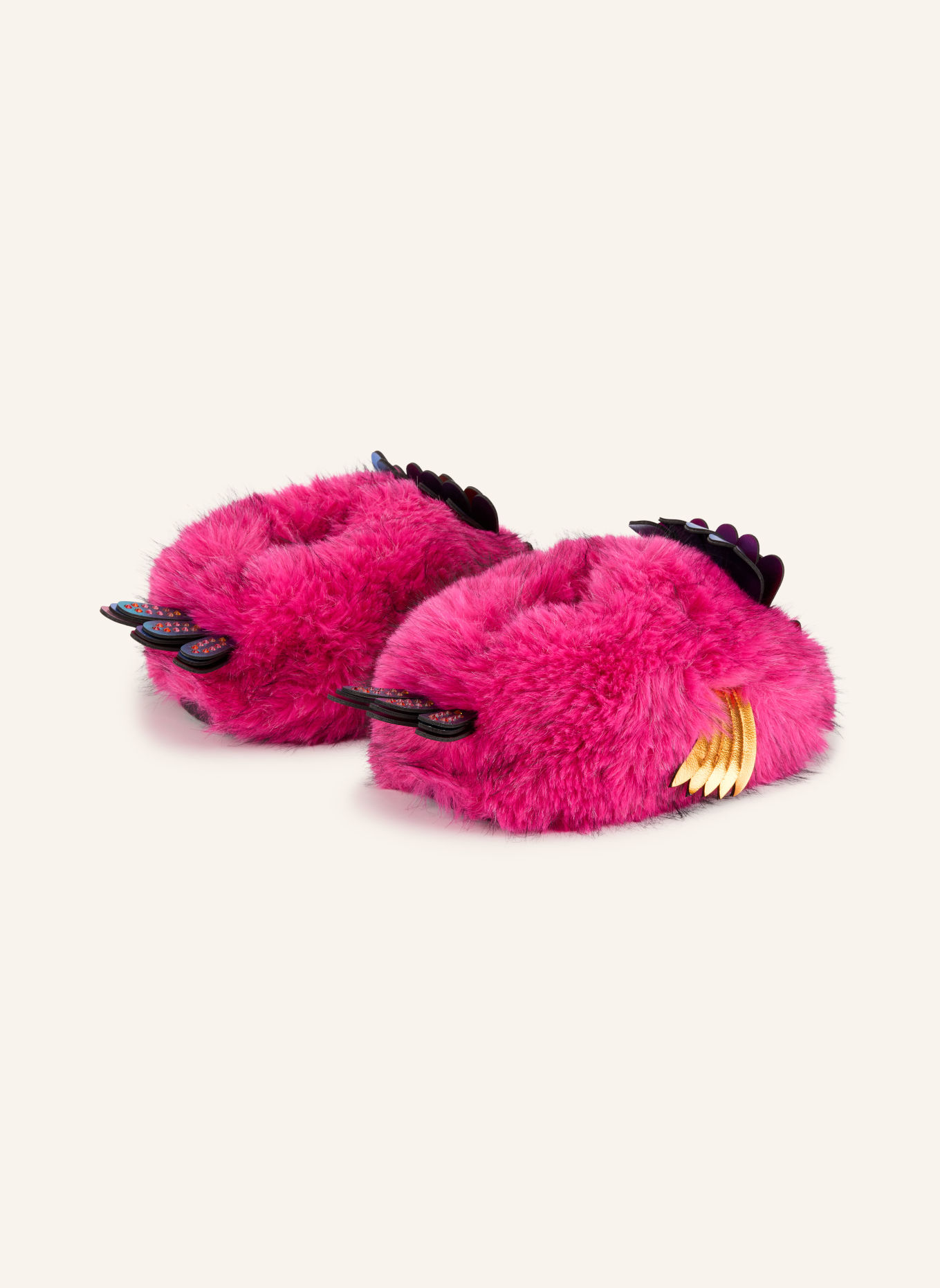 KURT GEIGER Papuci de casă din blană artificială cu pietre decorative: ROZ / PORTOCALIU / ALBASTRU