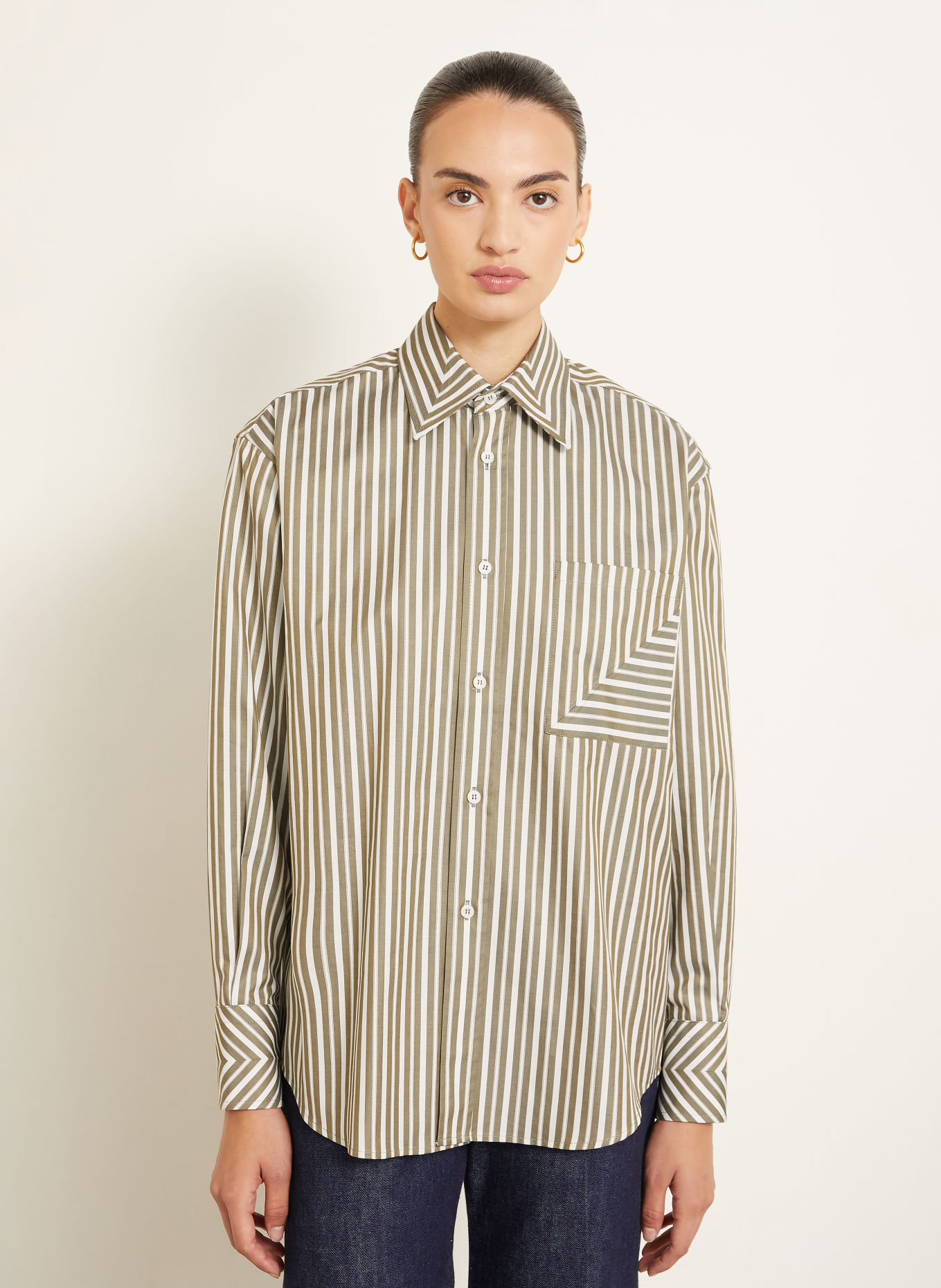 VICTORIA BECKHAM Chemisier: OLIVE / BLANC