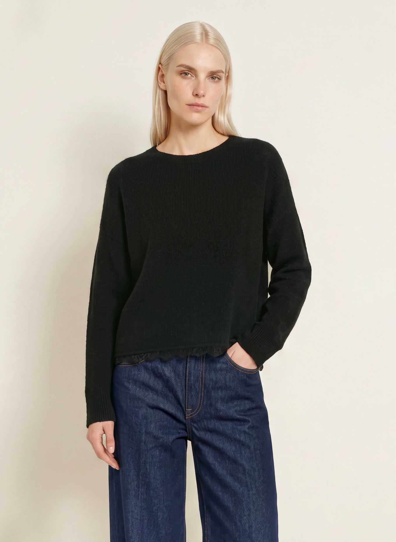 MILANO ITALY Pull à dentelle: NOIR