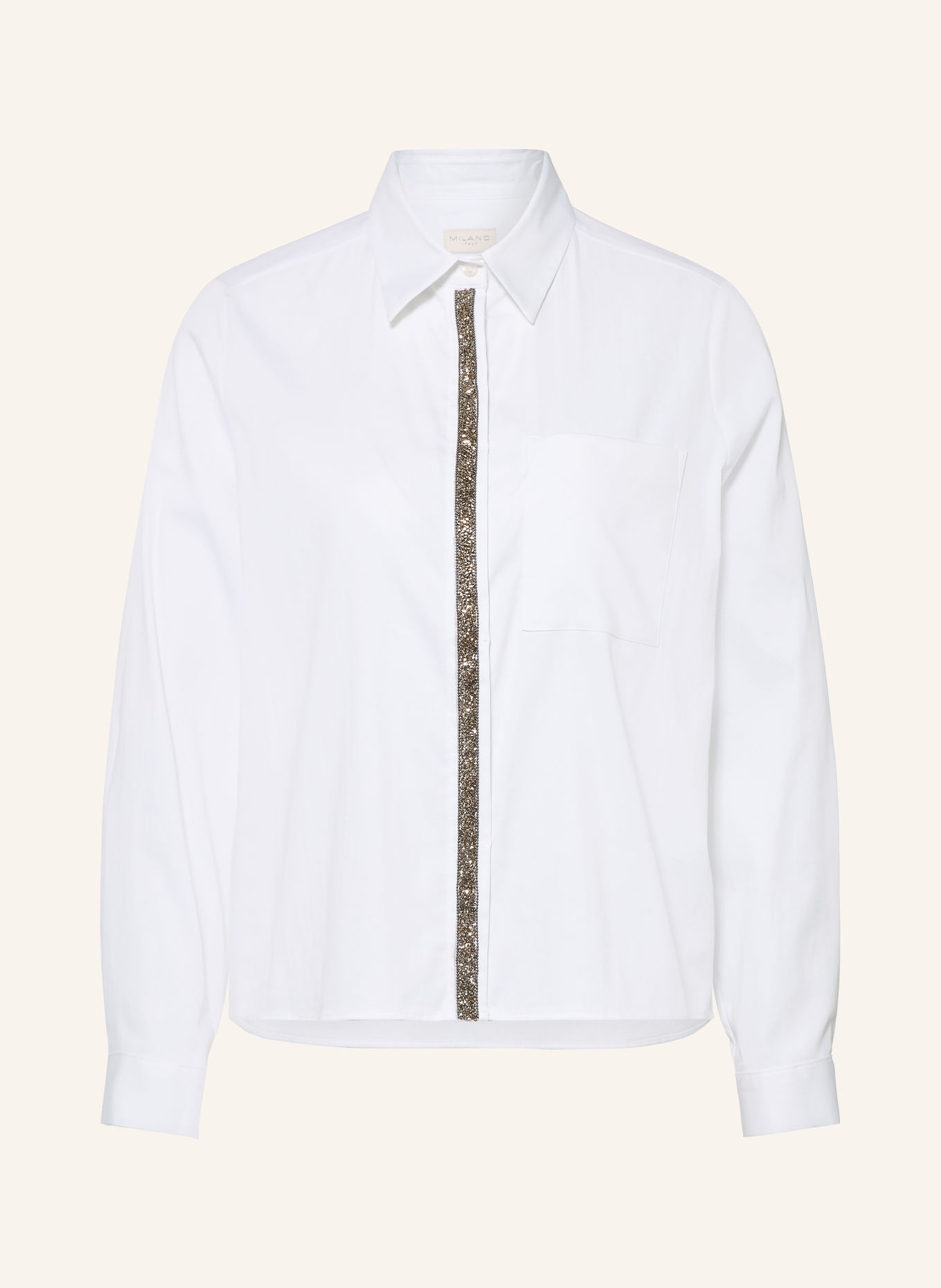 MILANO ITALY Hemdbluse mit Schmucksteinen: WEISS / PLATIN