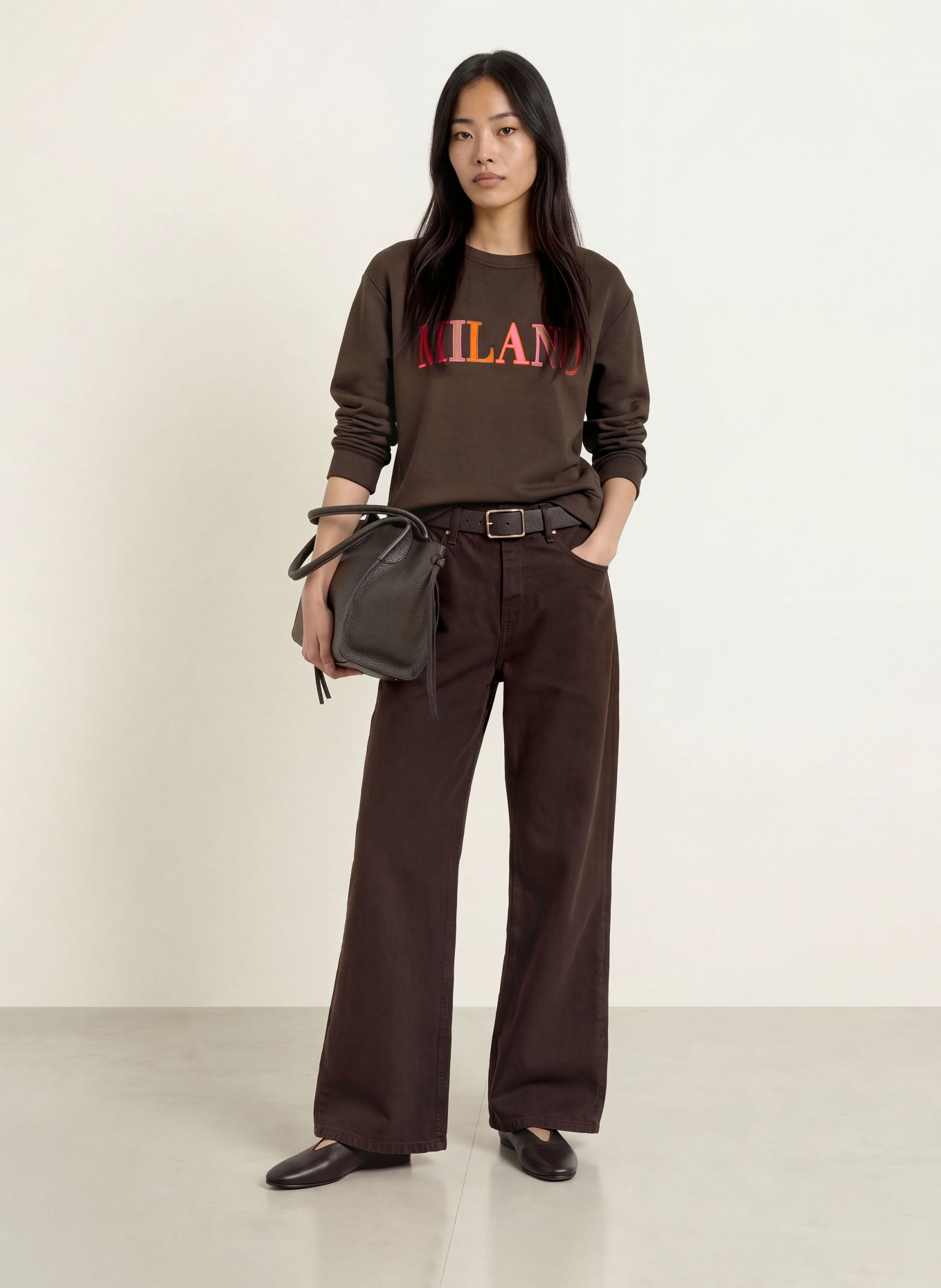 MILANO ITALY Sweatshirt: MARRON FONCÉ / ROSE FUCHSIA / ORANGE