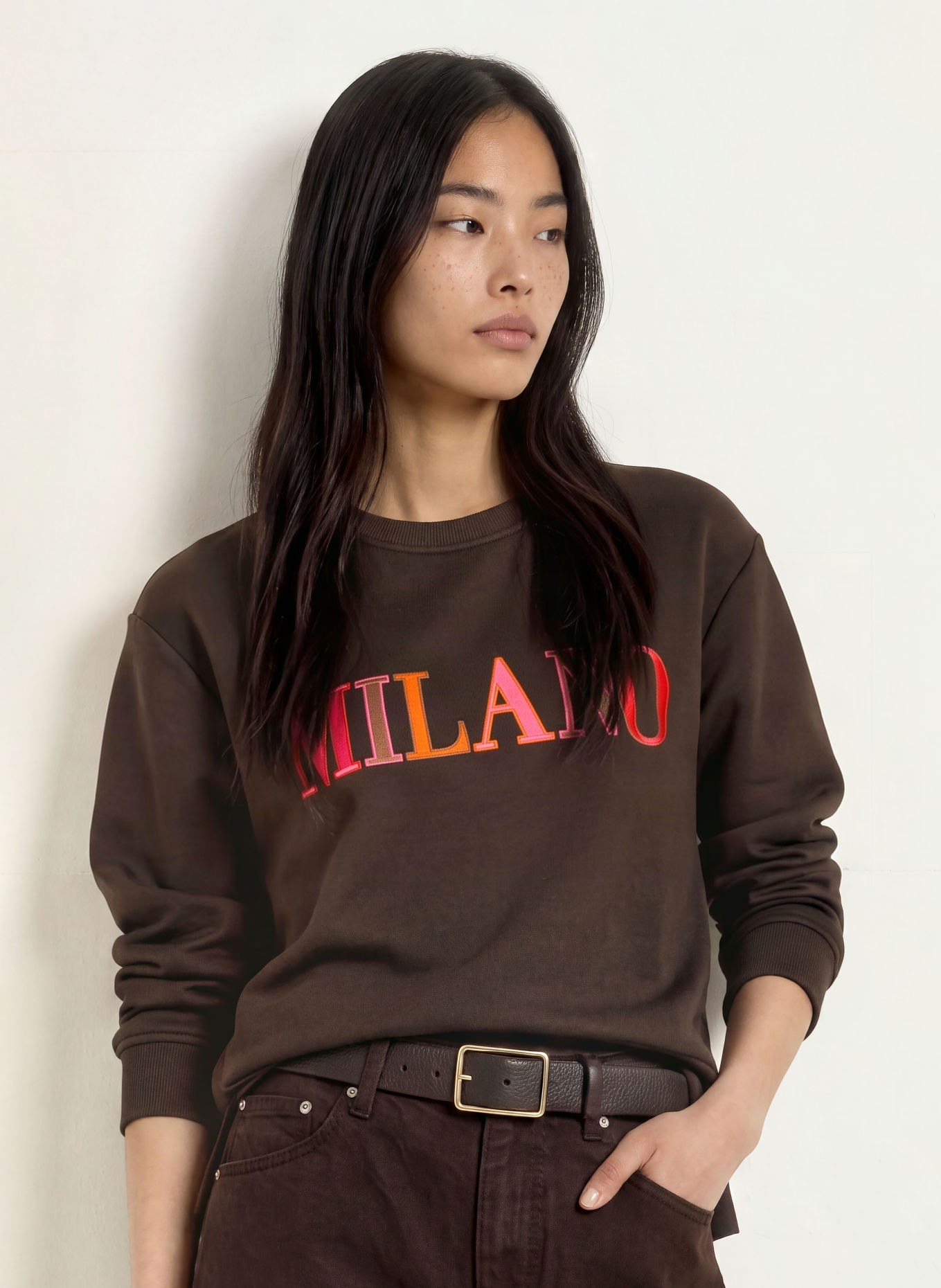 MILANO ITALY Sweatshirt: MARRON FONCÉ / ROSE FUCHSIA / ORANGE