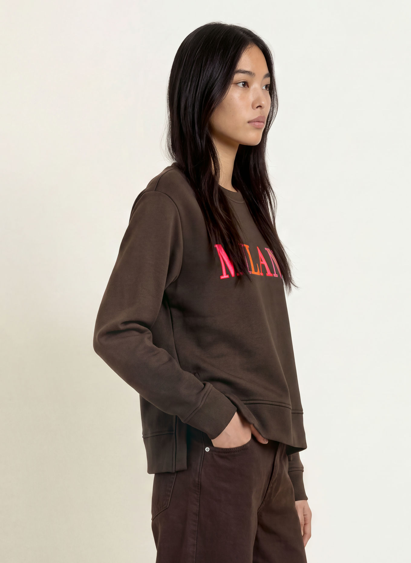 MILANO ITALY Sweatshirt: MARRON FONCÉ / ROSE FUCHSIA / ORANGE