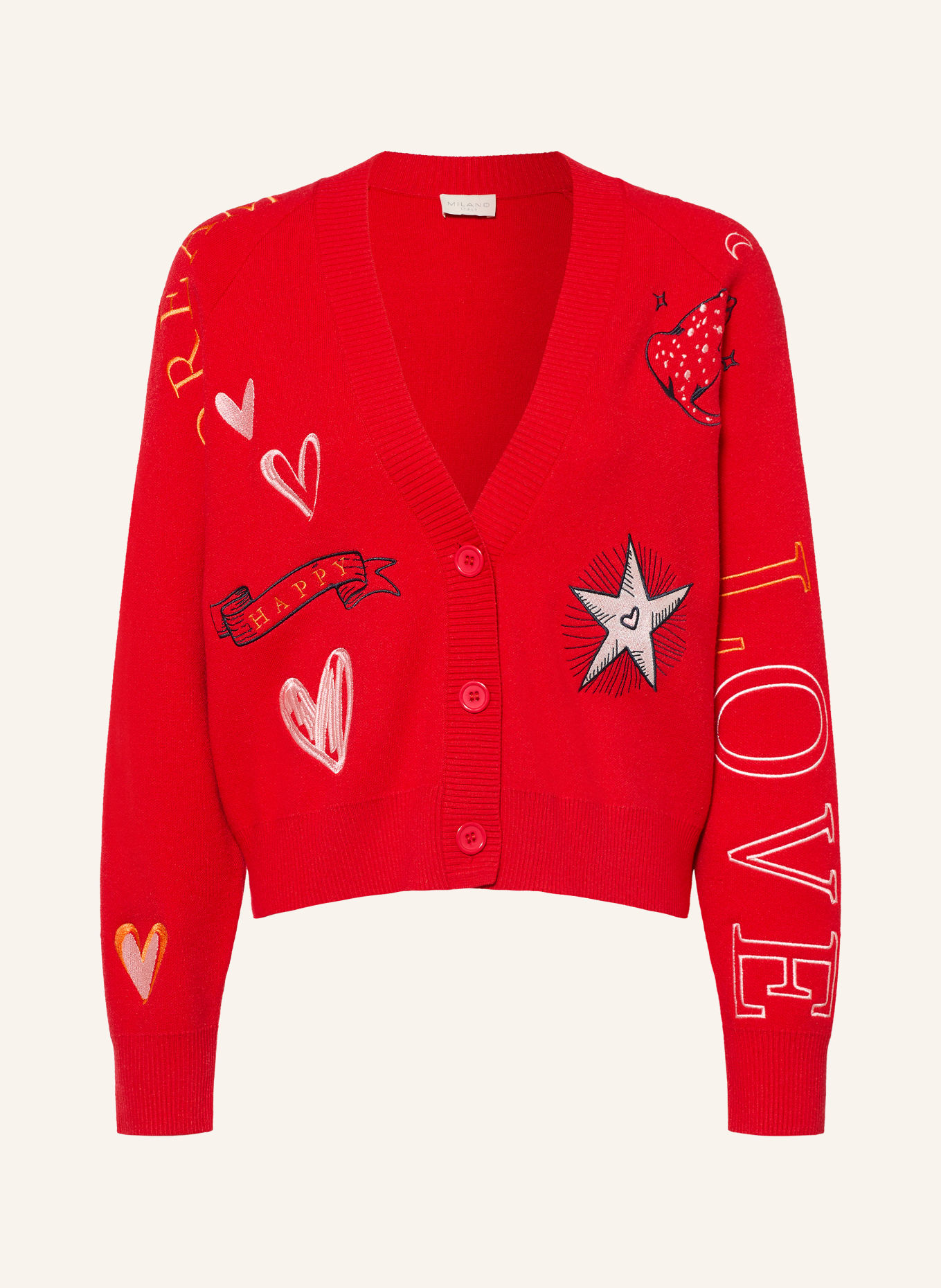 MILANO ITALY Cardigan: RED / WHITE / BLACK