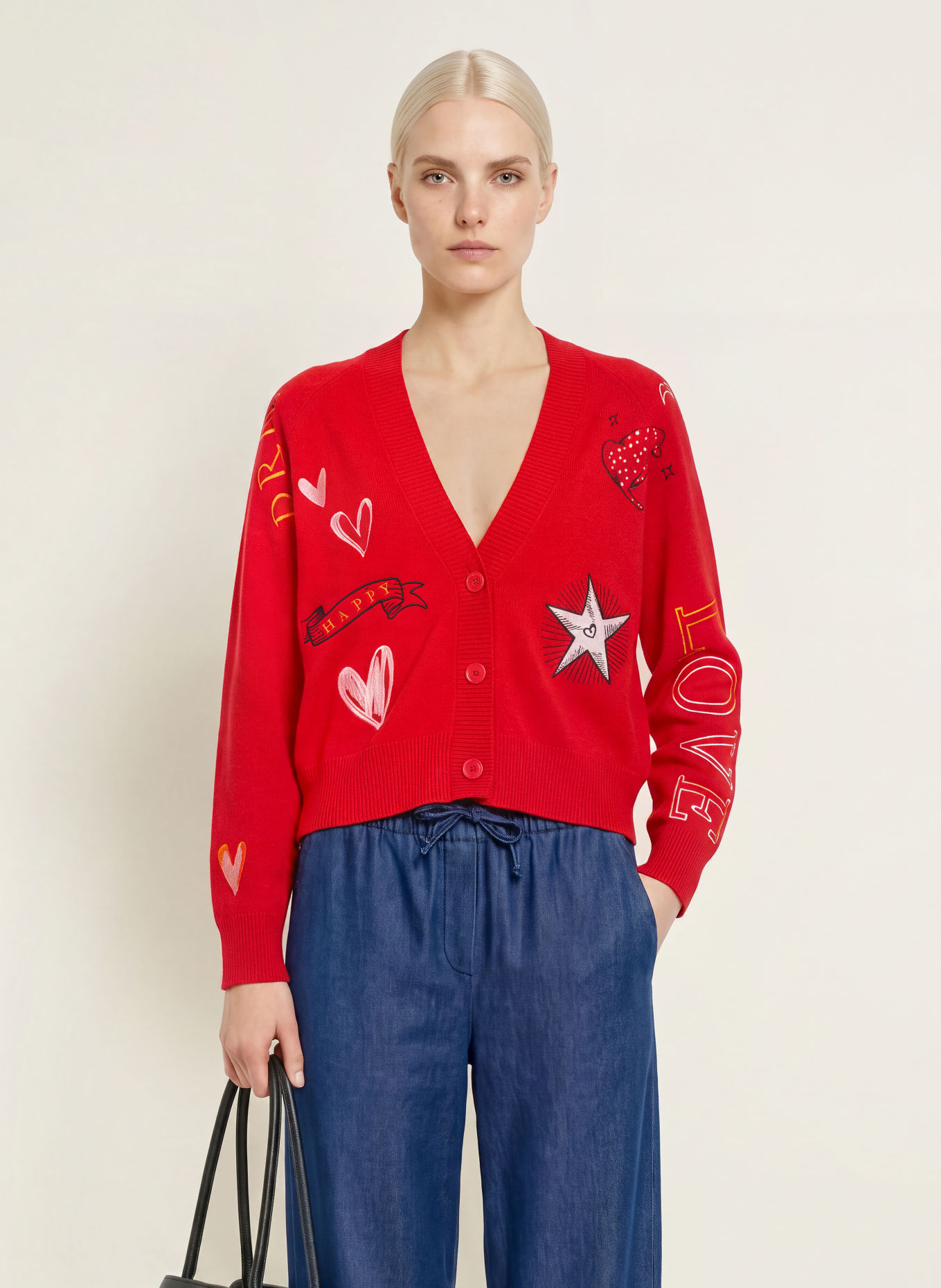 MILANO ITALY Cardigan: RED / WHITE / BLACK