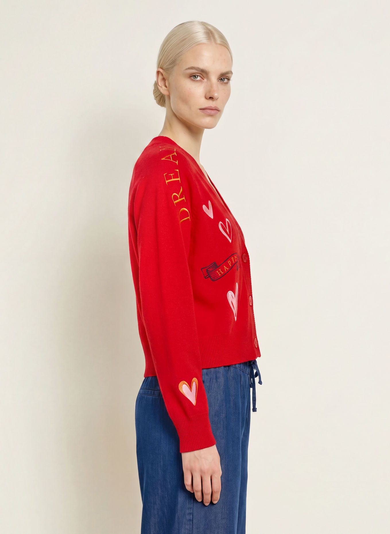 MILANO ITALY Cardigan: RED / WHITE / BLACK