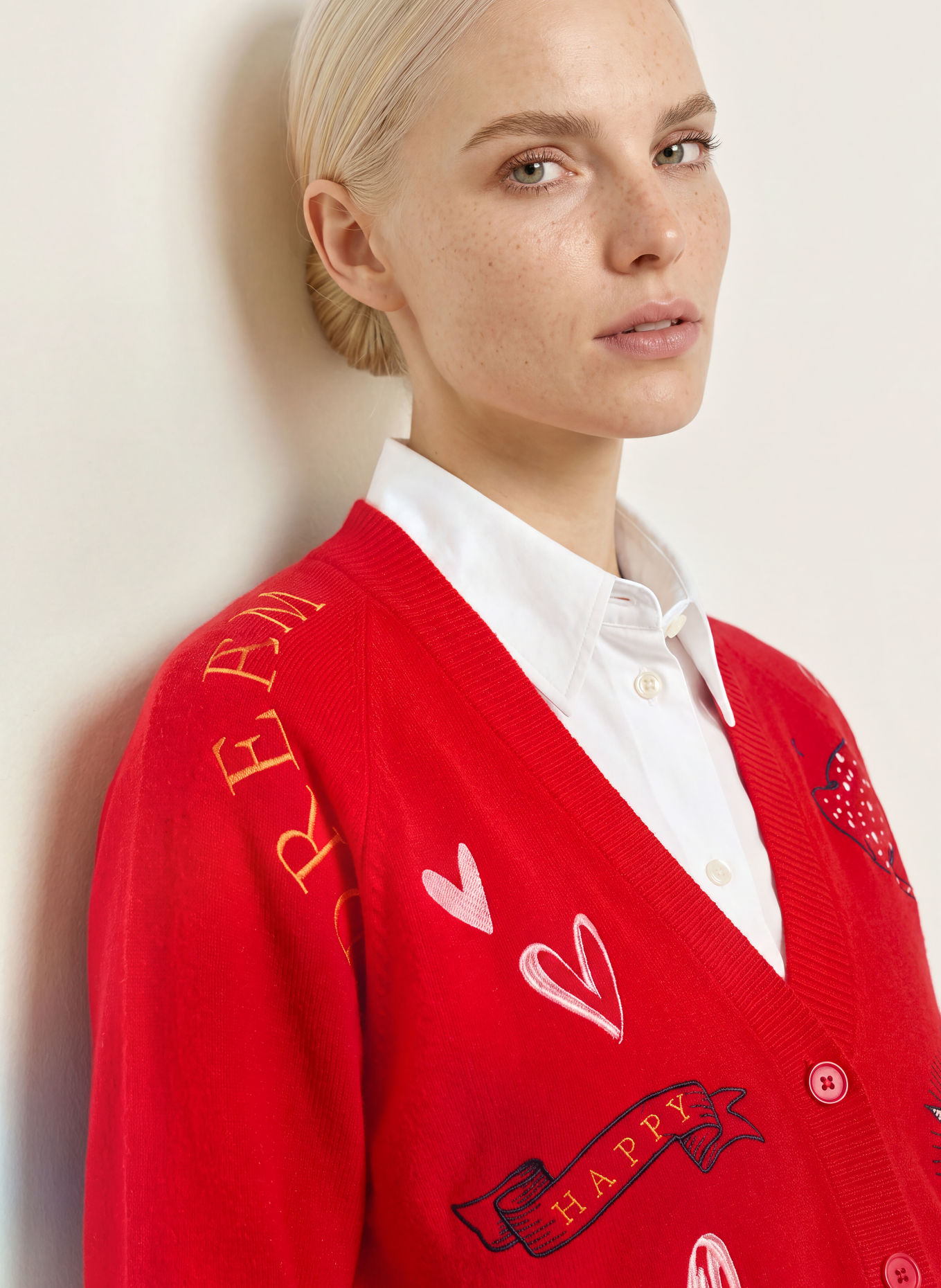 MILANO ITALY Cardigan: RED / WHITE / BLACK