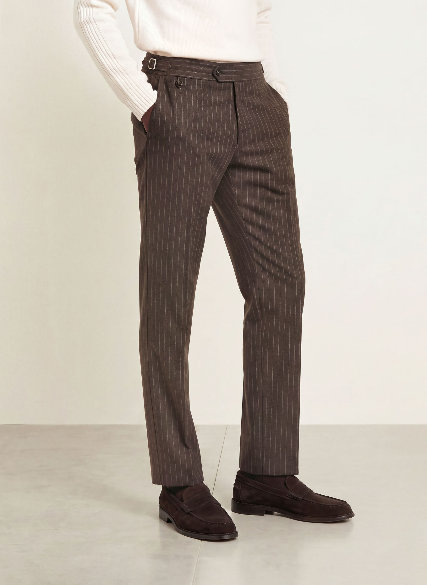 TIGER OF SWEDEN Broek TENSE Regular Fit: MARRON FONCÉ / ECRU