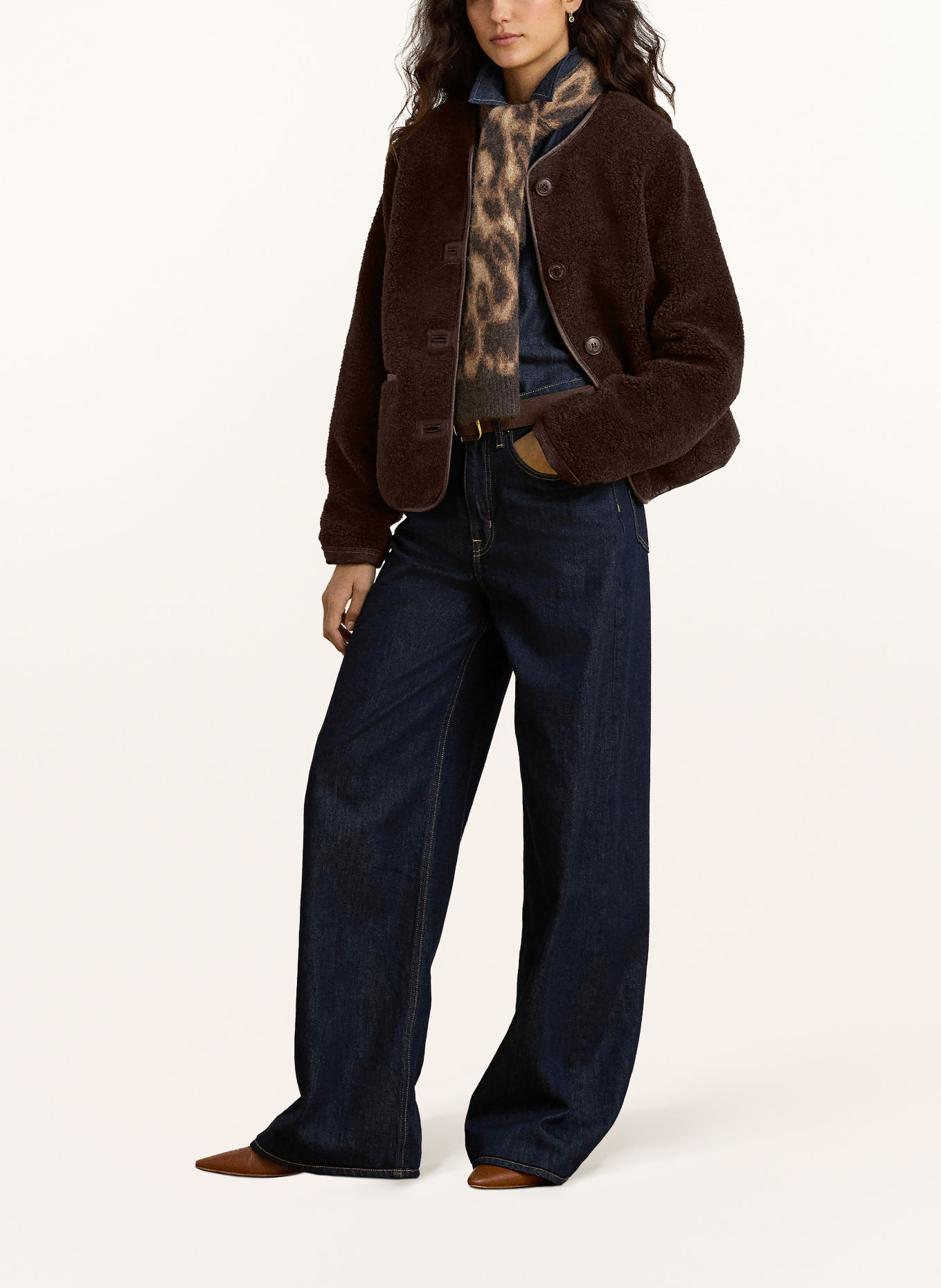 LAUREN RALPH LAUREN Plush Jacket: DARK BROWN