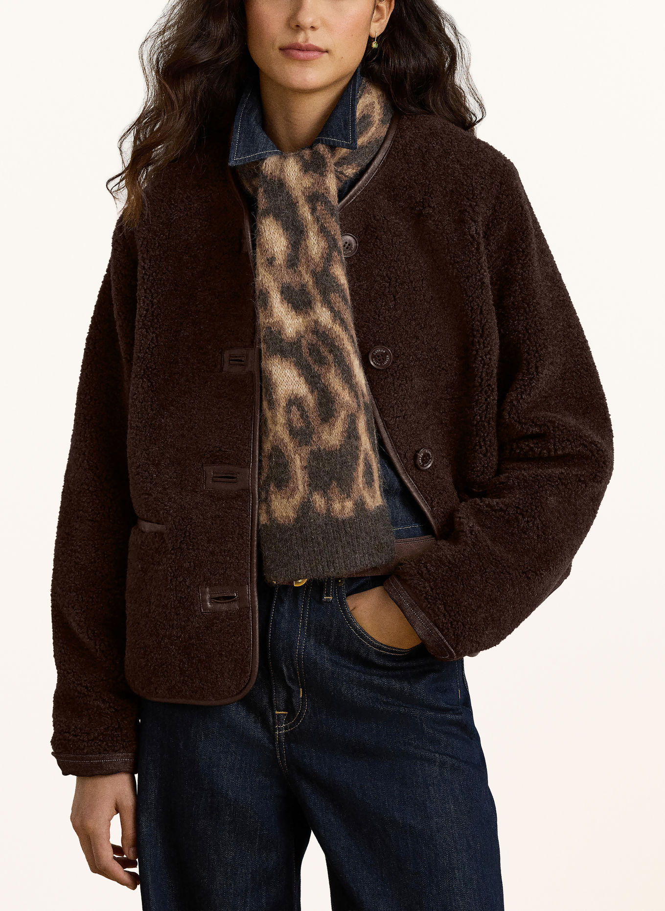LAUREN RALPH LAUREN Plush Jacket: DARK BROWN