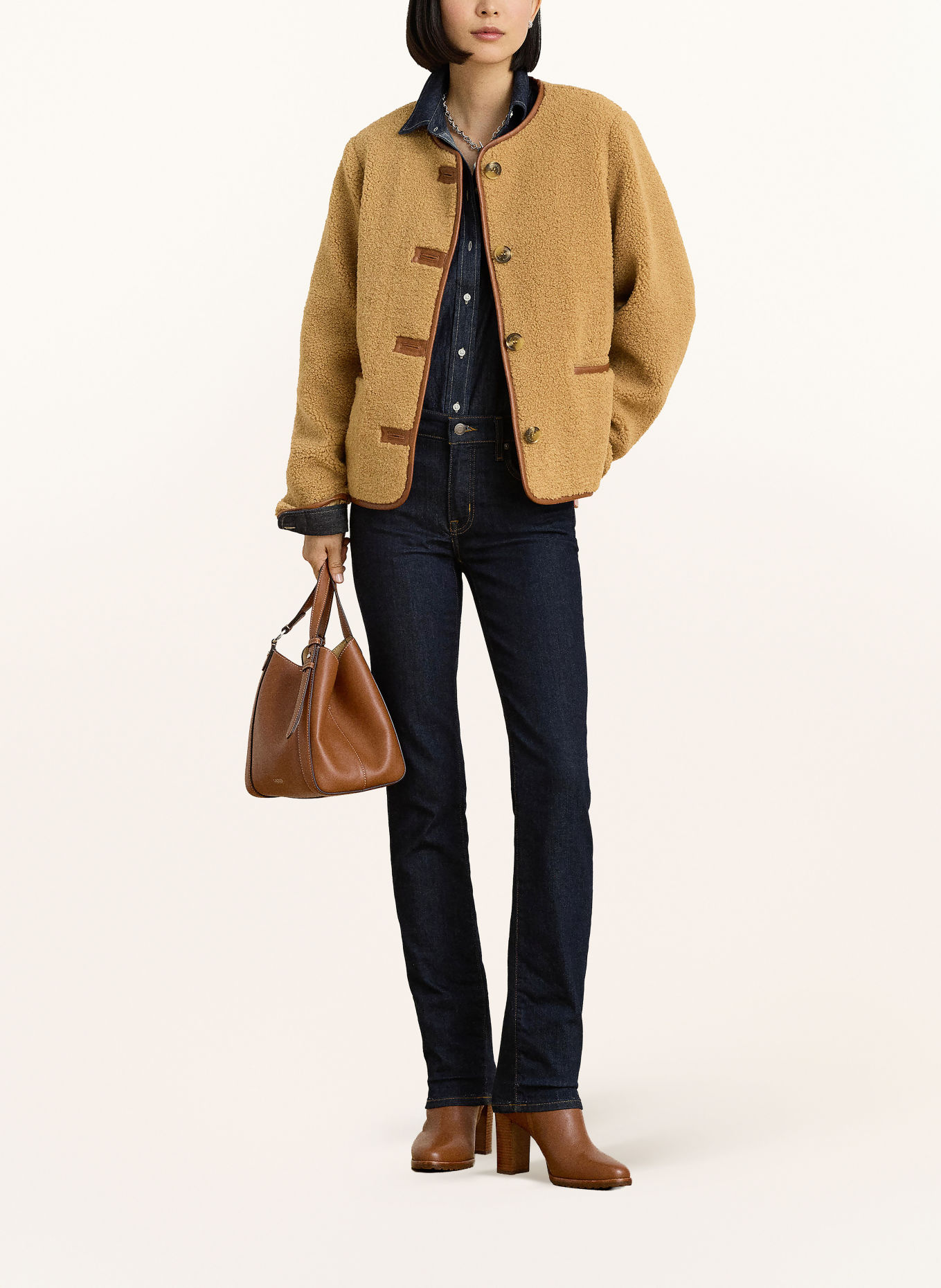 LAUREN RALPH LAUREN Veste en fourrure synthétique: CHAMEAU / MARRON FONCÉ