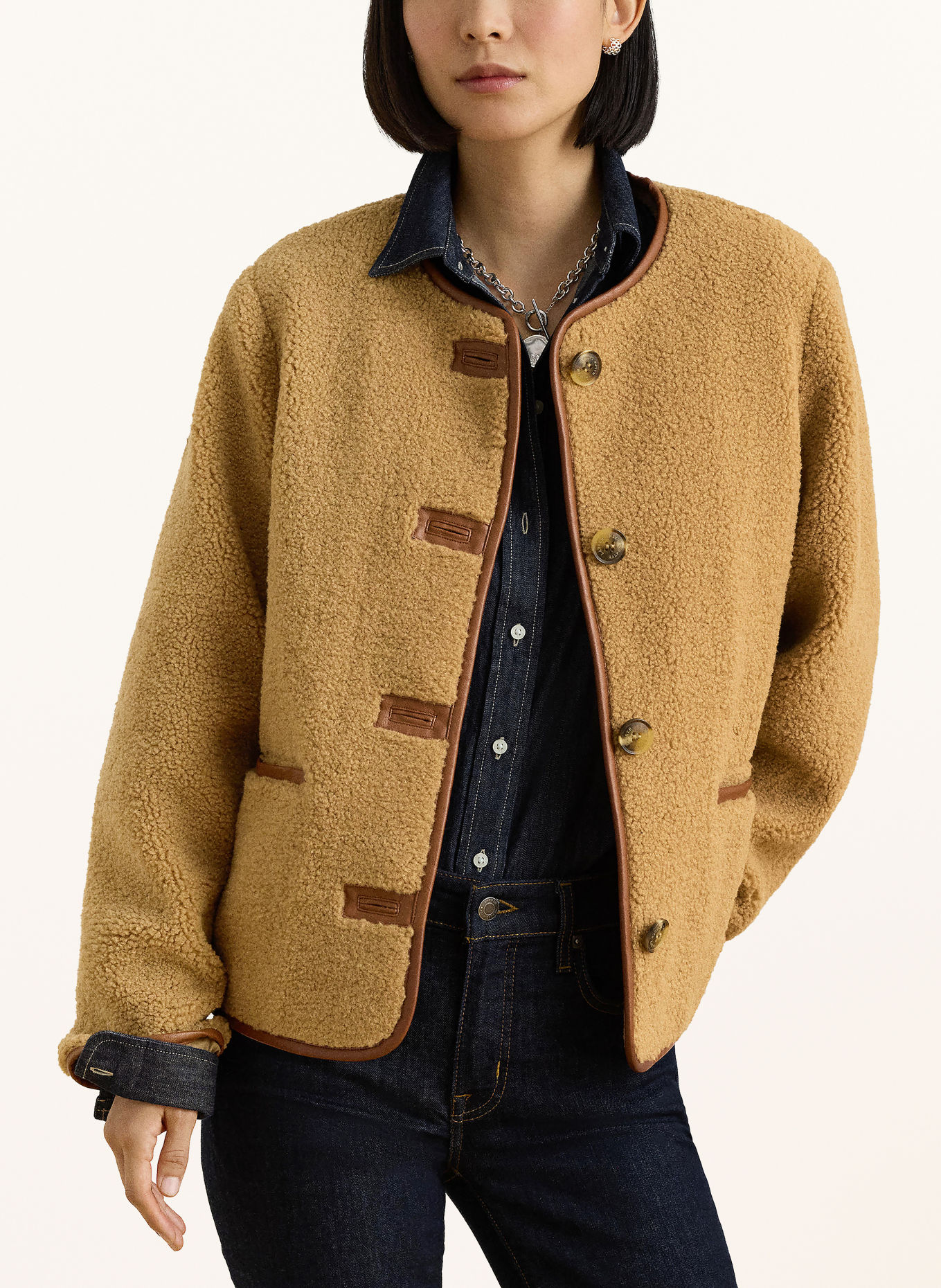 LAUREN RALPH LAUREN Veste en fourrure synthétique: CHAMEAU / MARRON FONCÉ