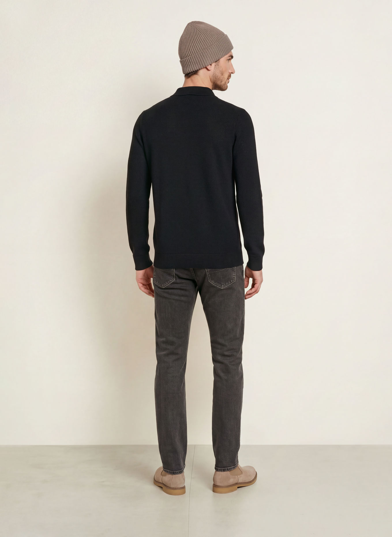 ETON Polo en maille de laine mérinos: NOIR